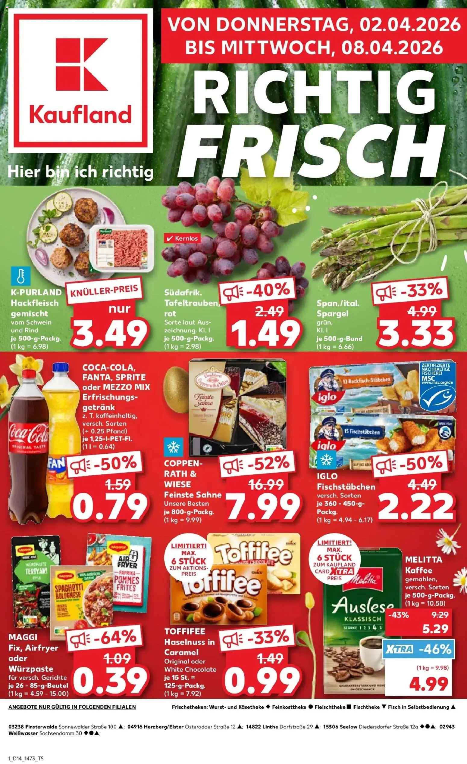 Kaufland Prospekt Seelow	 – gültig ab 02.04.2026 | Seite: 1 | Produkte: Mezzo mix, Sprite, Cola, Toffifee