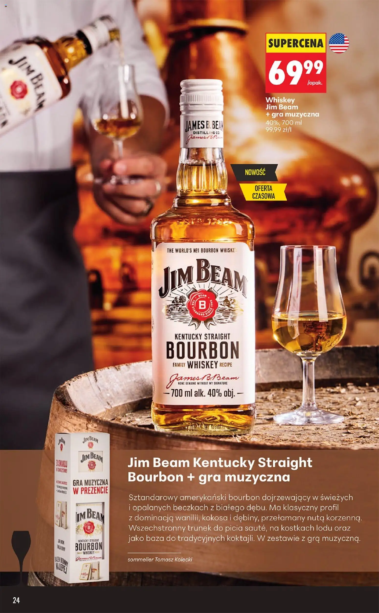 Biedronka gazetka - Czas na toast od 07.09.2026 | Strona: 24 | Produkty: Bourbon, Gra, Jim Beam