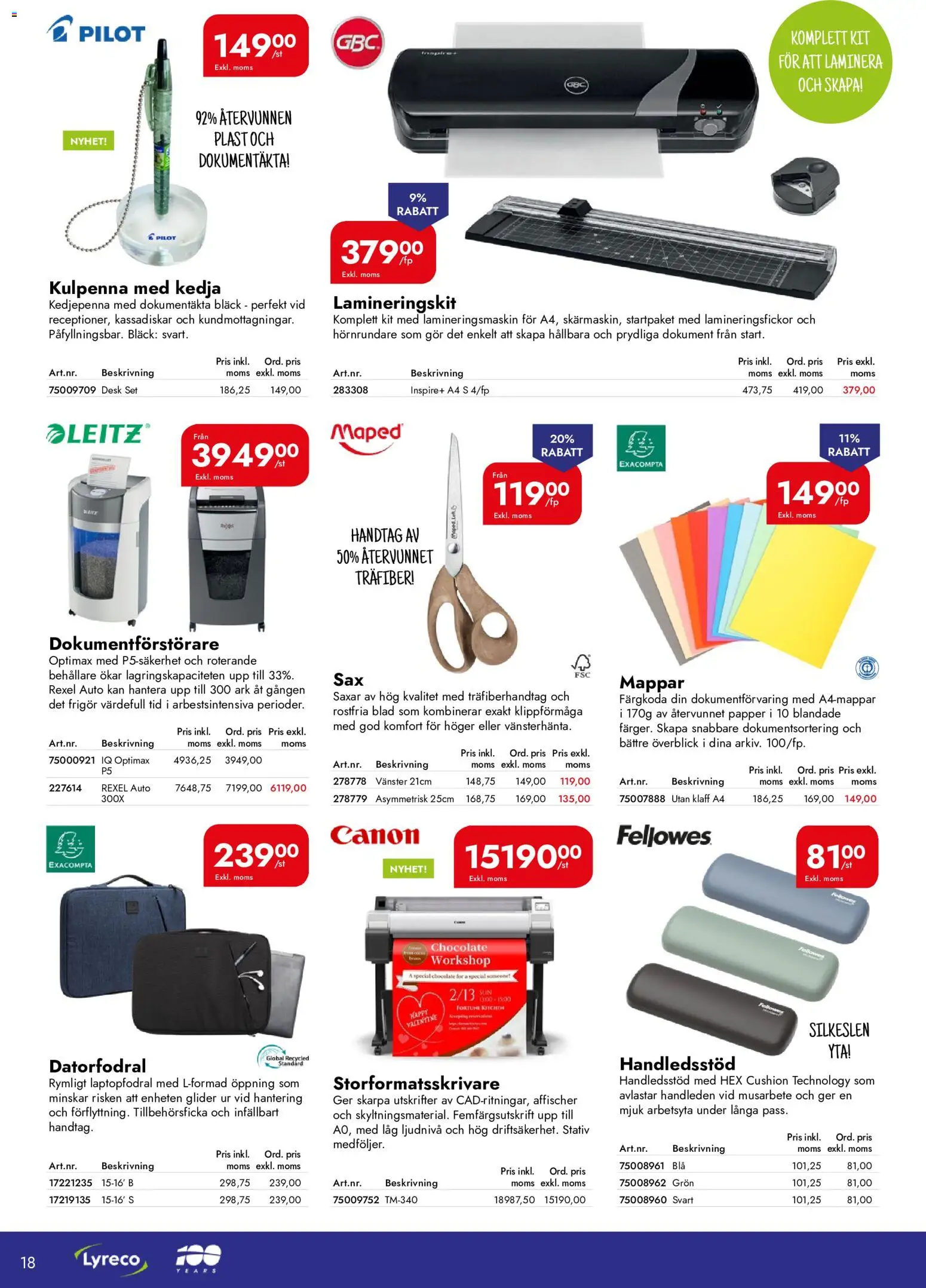 Lyreco reklamblad aktuell från 01/10/2026 | Sida: 18 | Produkter: Lamineringsmaskin, Set, Dokumentförvaring, Dokumentförstörare