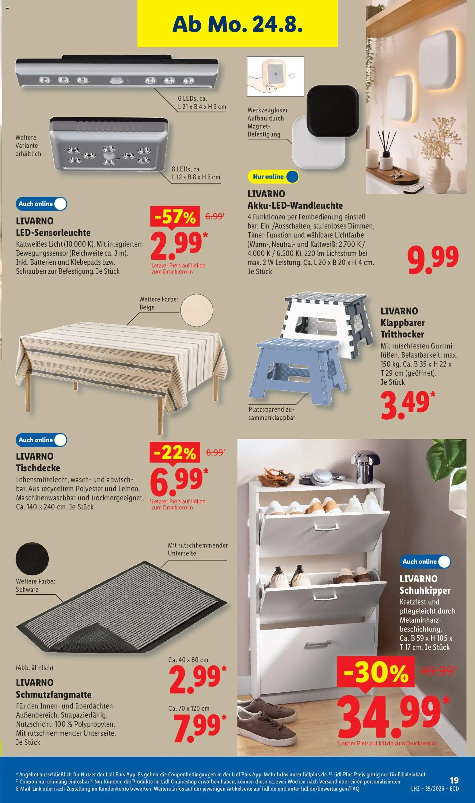 Lidl Prospekt – gültig ab 24.08.2026 | Seite: 13 | Produkte: Hocker, Batterien, Schuhkipper, Schmutzfangmatte