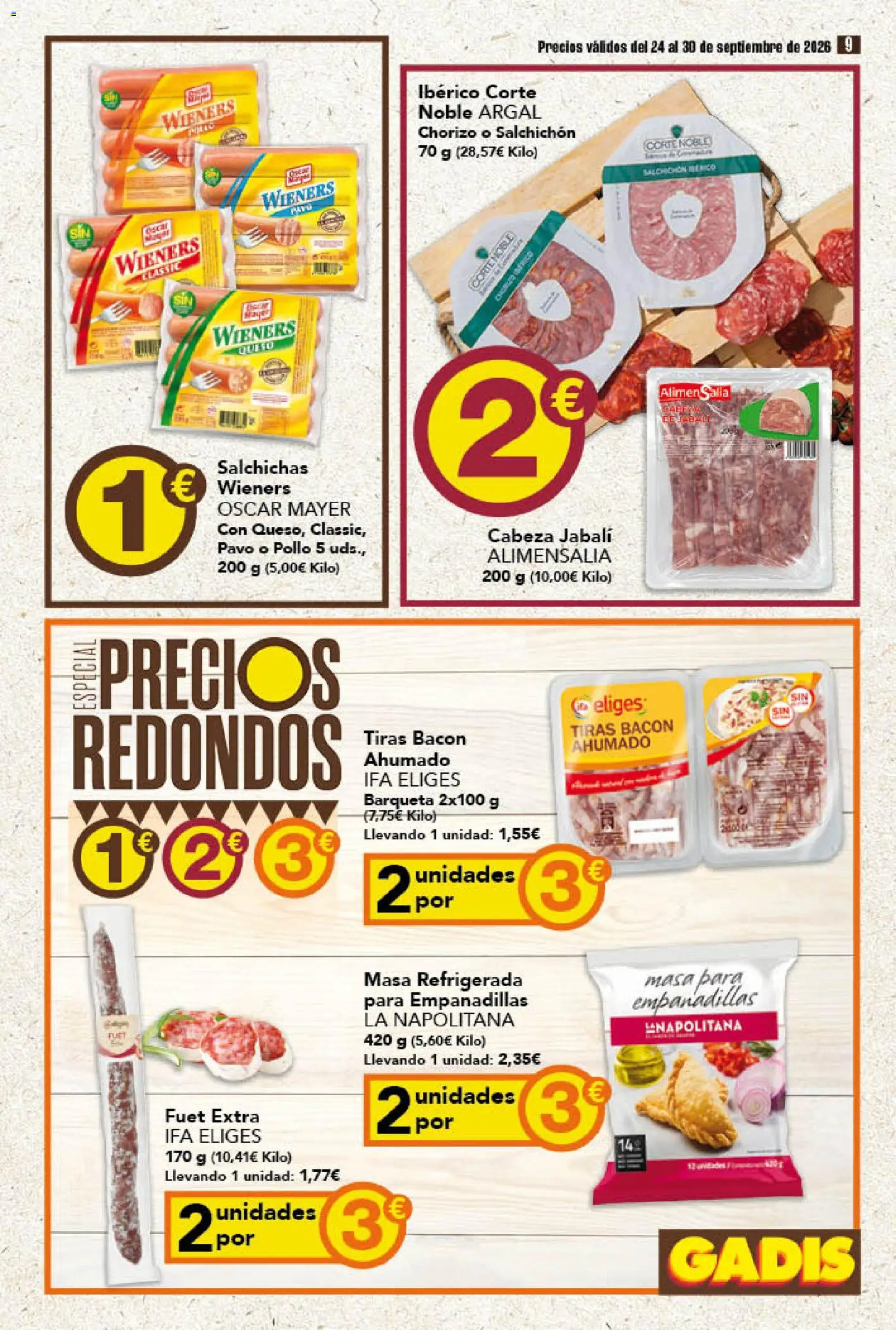 Gadis folleto │ válido desde el 24/09/2026 | Página: 9 | Productos: Masa, Bacon, Salchichas, Pavo