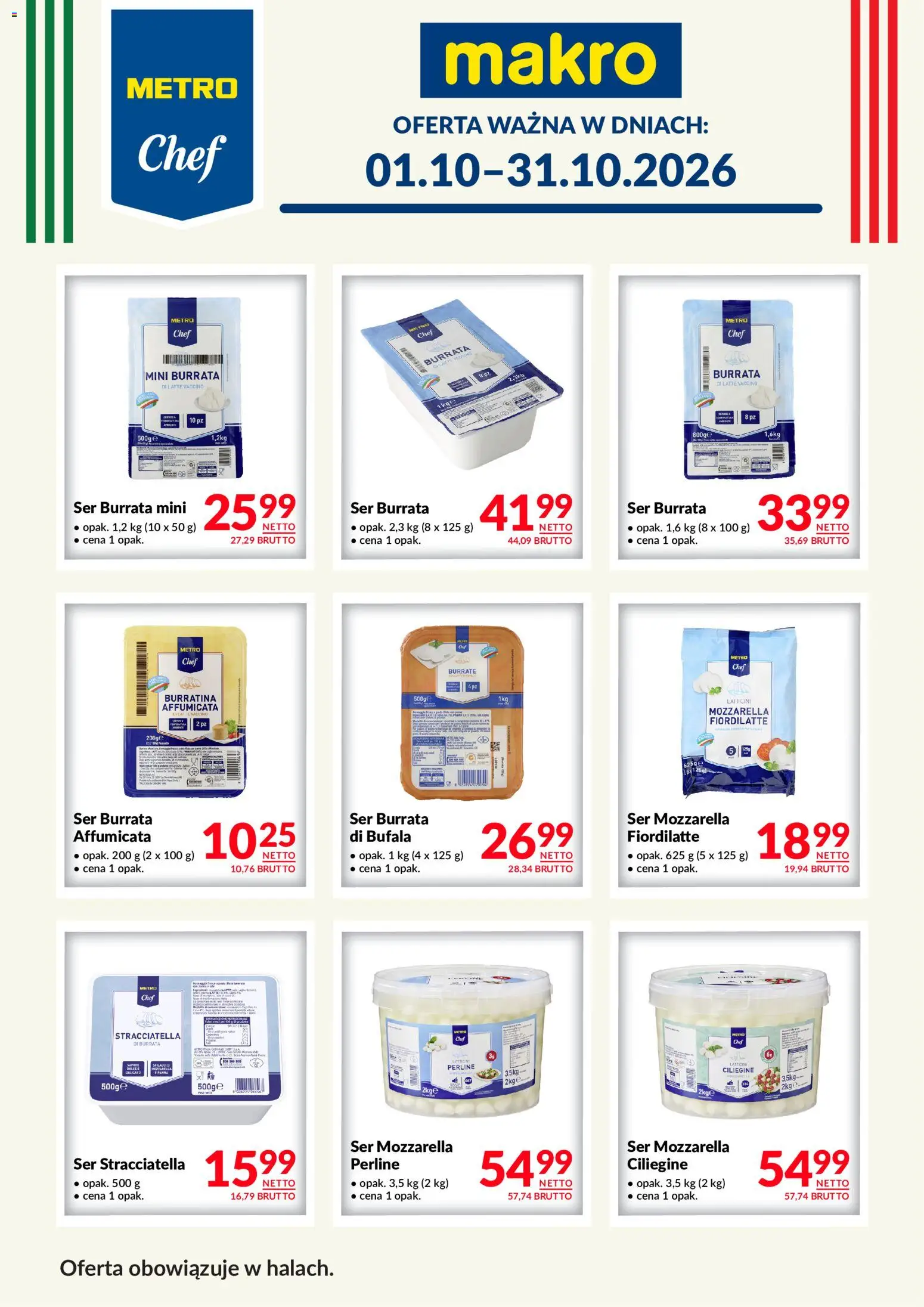 Makro gazetka - Metro Chef od 01.10.2026 | Strona: 1 | Produkty: Ser stracciatella, Burrata, Ser, Mozzarella