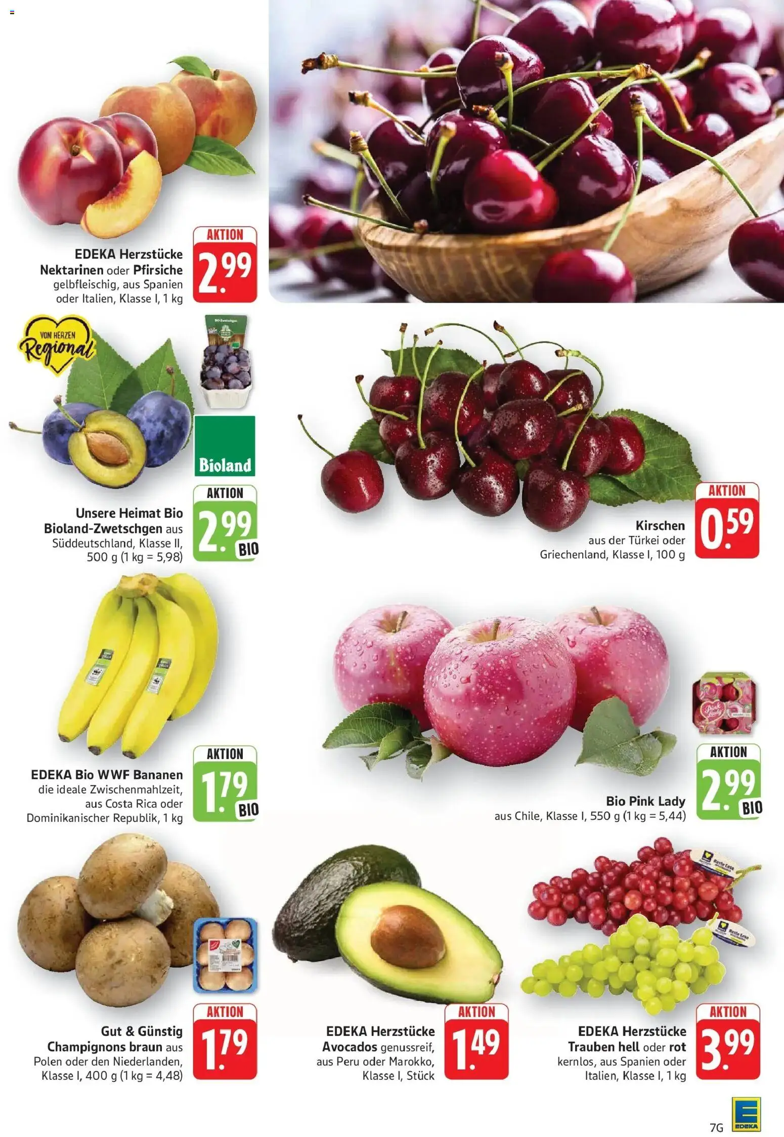 Edeka Prospekt Göppingen – gültig ab 10.08.2026 | Seite: 7 | Produkte: Trauben, Bananen, Kirschen, Champignons