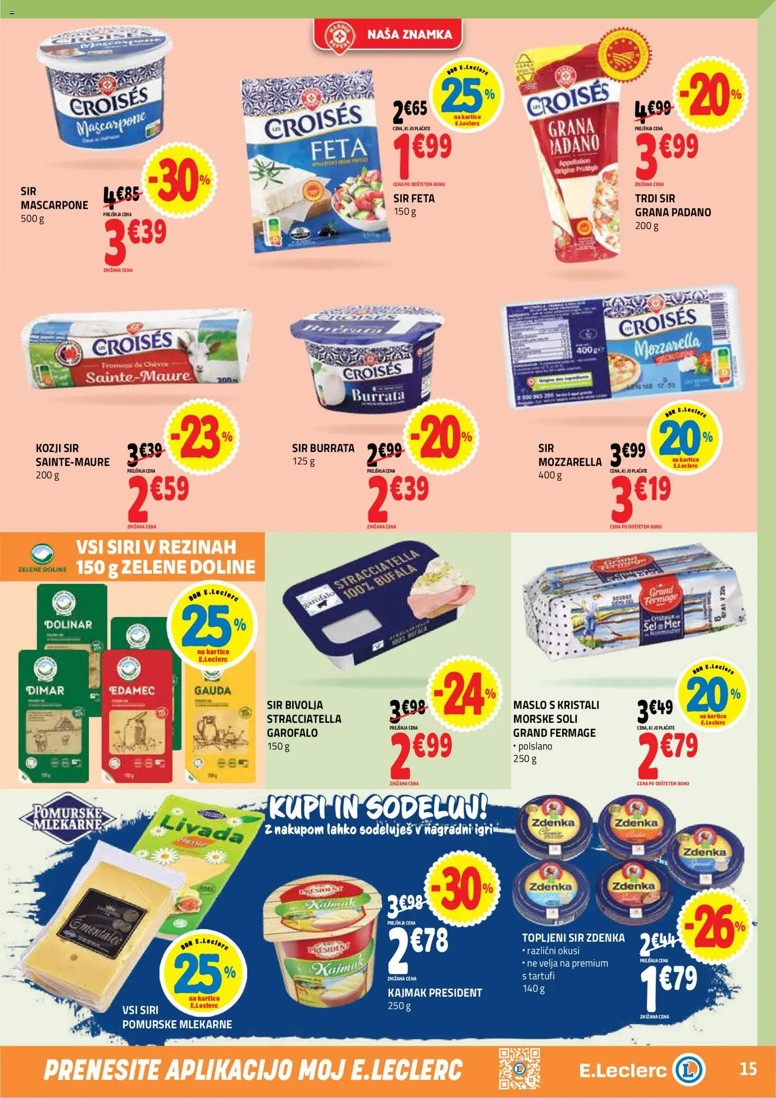 Novi E.leclerc katalog ponudbe – veljaven od 02.09.2026 | Stran: 15 | Izdelki: Edamec, Topljeni sir, Trdi sir, Maslo