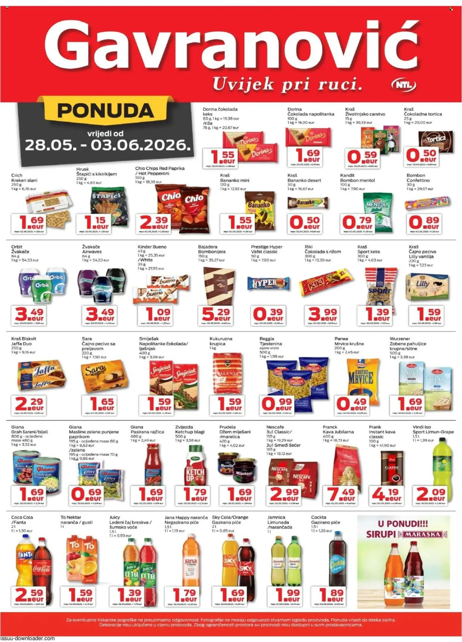 Gavranović katalog | vrijedi od 28.05.2026 | Stranica: 1 | Proizvodi: Pahuljice, Breskva, Štapići, Pecivo