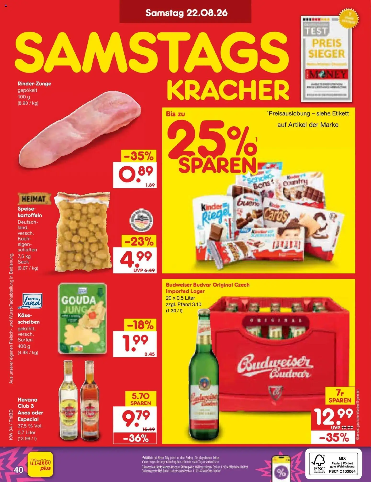 Netto Marken-Discount Prospekt Thiendorf (ab 17.08.2026) » Angebote | Seite: 62 | Produkte: Käse, Kinder bueno, Bilder, Fleisch