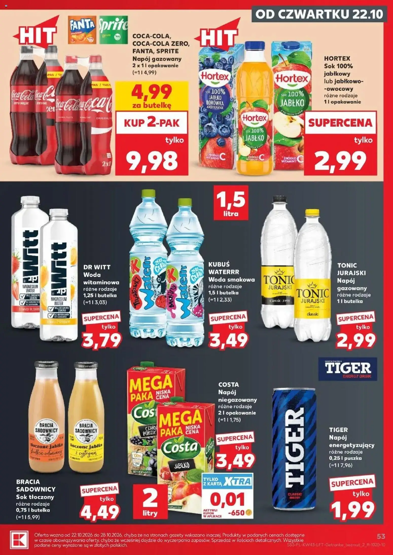 Kaufland aktualna gazetka od 22.10.2026 - od jutra PDF | Strona: 53 | Produkty: Karta, Kubuś, Woda smakowa, Coca cola