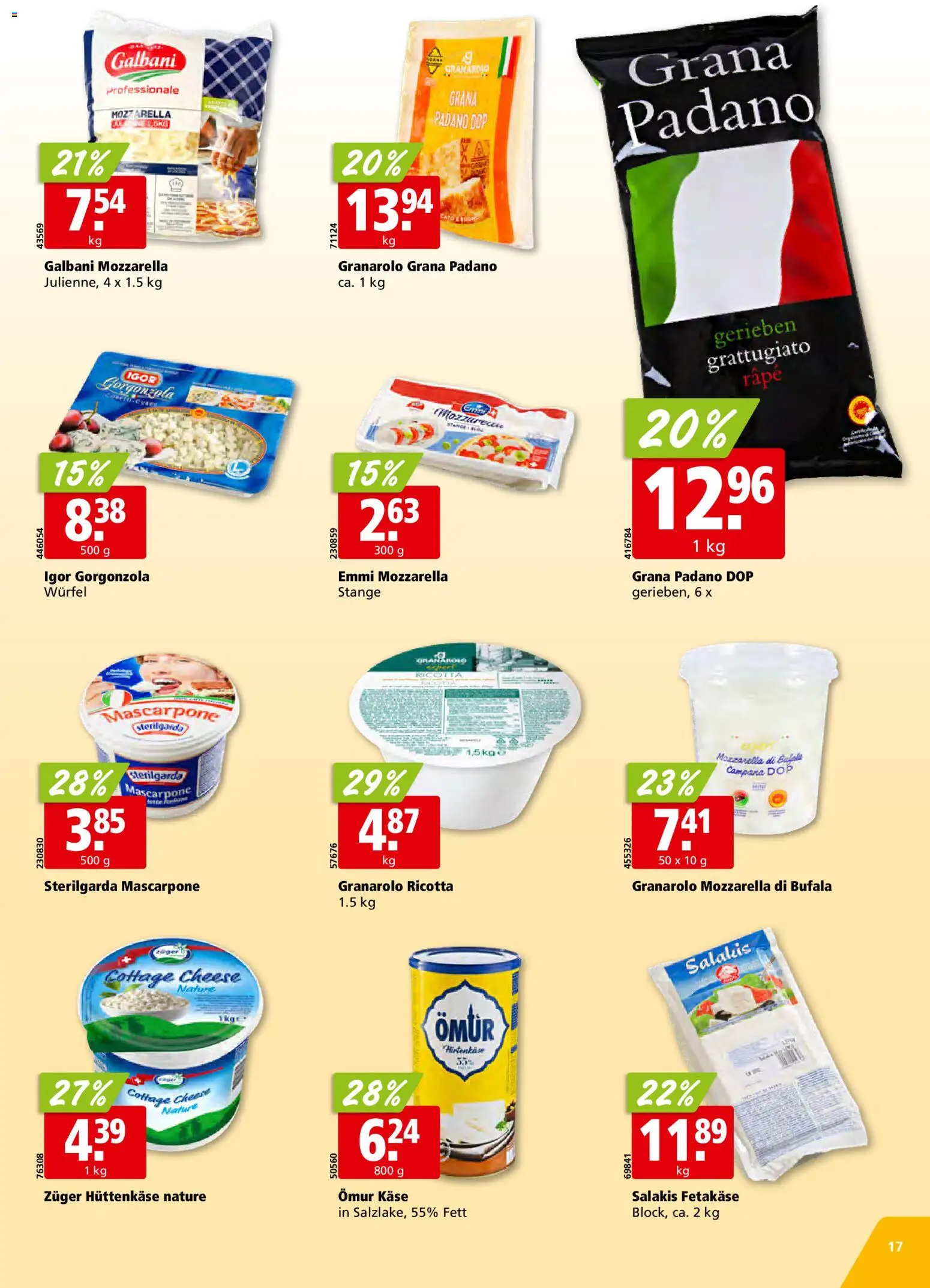 Aligro aktionen Schlieren, Gossau SG, Frauenfeld, Rapperswil-Jona, Sargans, Bern – gültig ab 07.09.2026 | Seite: 17 | Produkte: Grana Padano, Mascarpone, Hüttenkäse, Ricotta