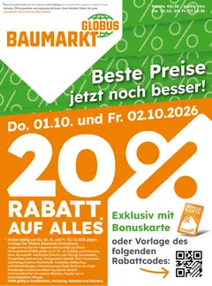Globus Baumarkt Prospekt Saarbrücken ab 01.10.2026 gültig