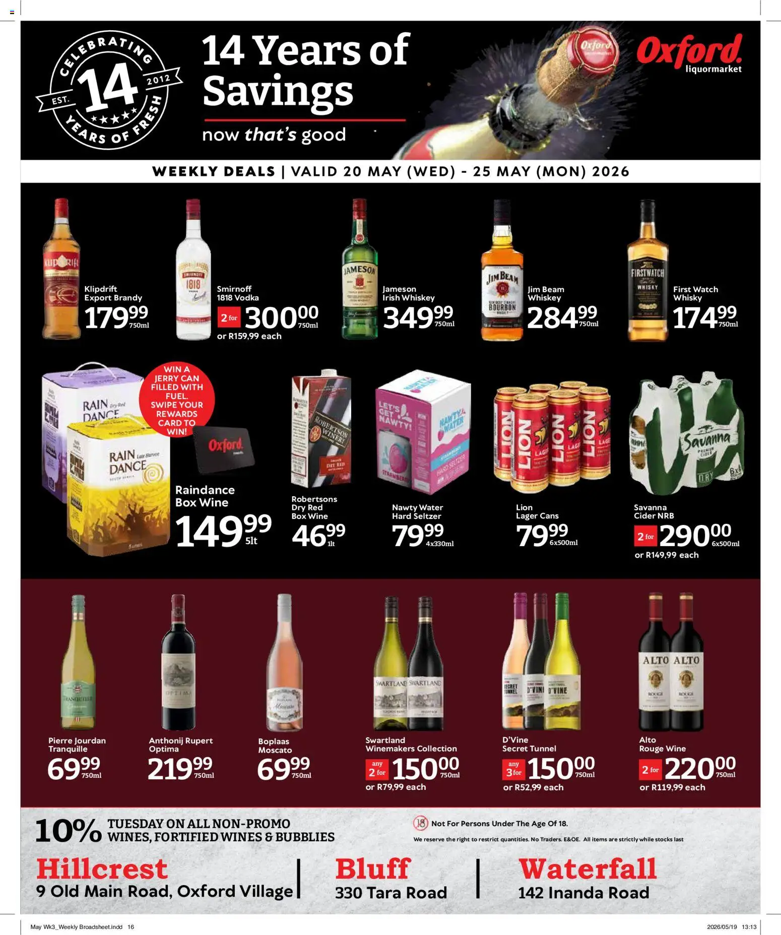 New Oxford Freshmarket catalogue – valid from 20.05.2026 | Page: 16 | Products: Bourbon, Vodka, Whiskey, Water