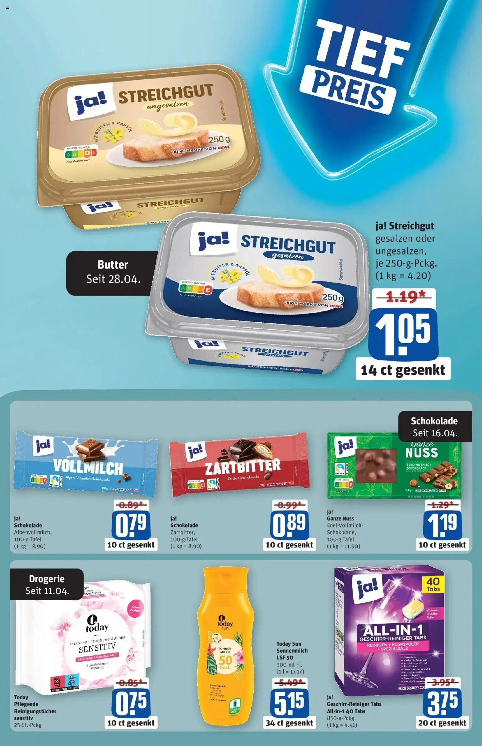 REWE Prospekt ab 04.05.2026 zum Blättern » Angebote | Seite: 3 | Produkte: Butter, Wasser, Reinigungstücher, Klarspüler