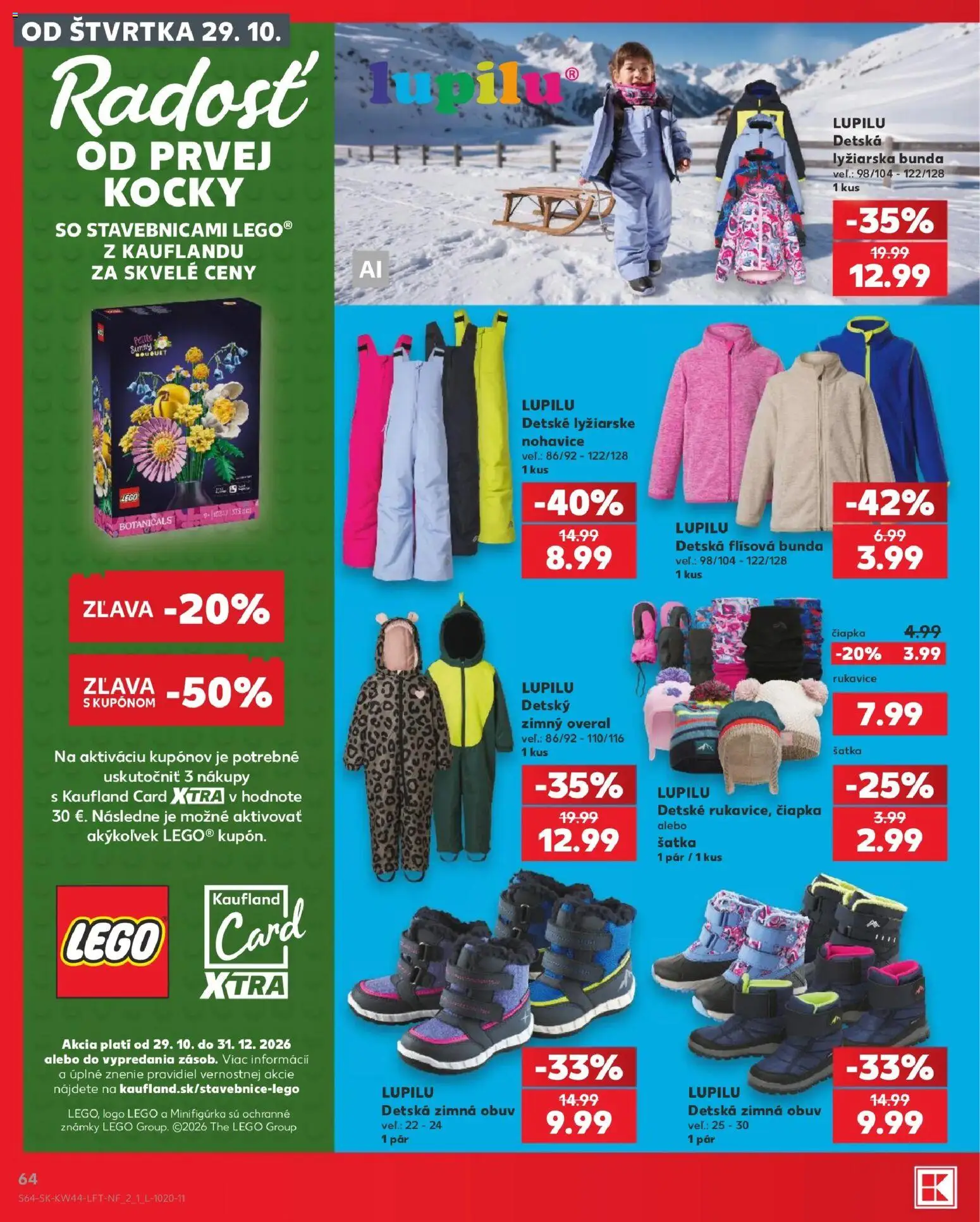Nové Kaufland akcie – leták je platný od 29.10.2026 | Strana: 64 | Produkty: LEGO, Bunda, Šatka, Čiapka