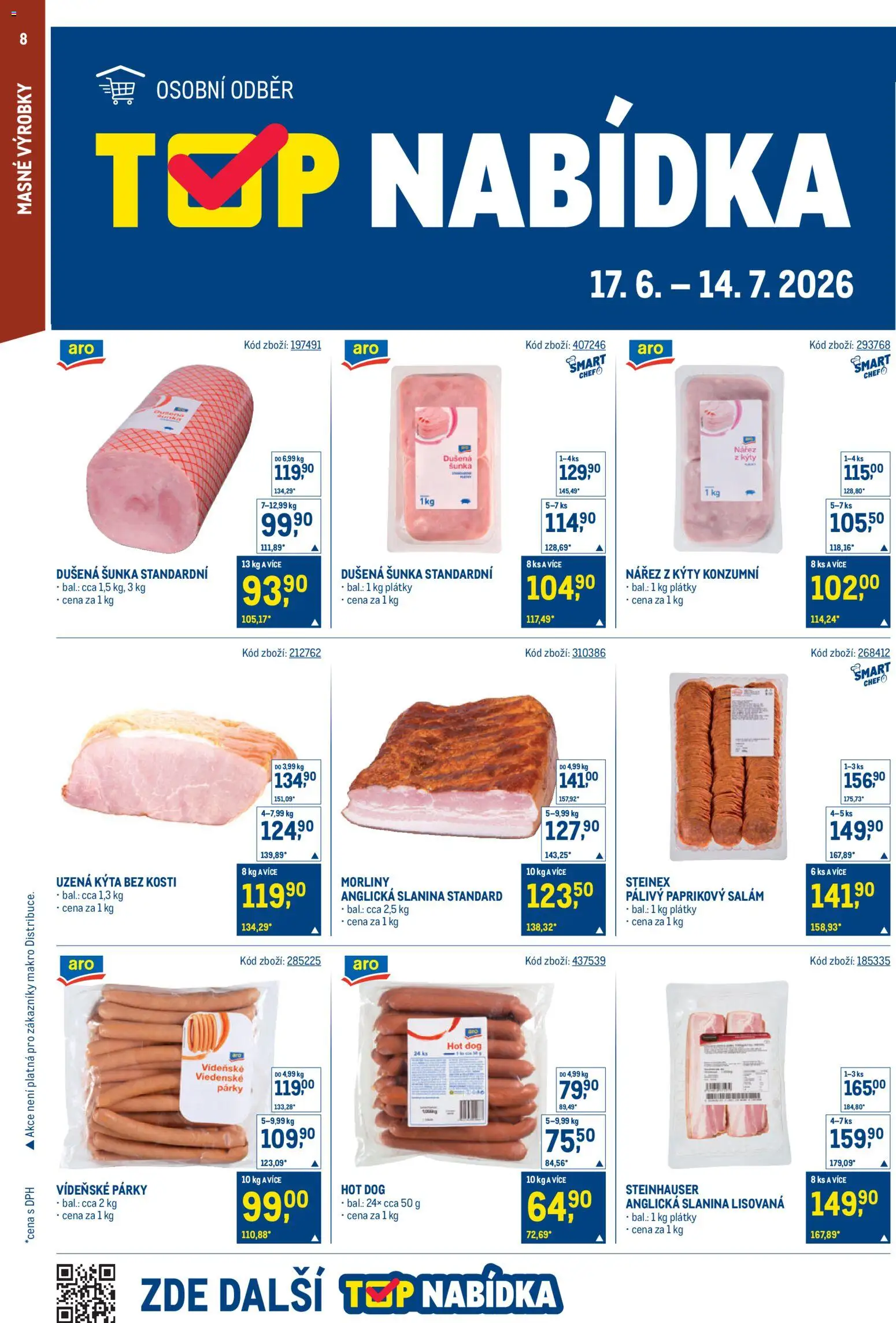 Makro leták - Gastronomie od 17.06.2026 | Strana: 8 | Produkty: Vídeňské párky, Uzená kýta, Kýta bez kosti, Slanina