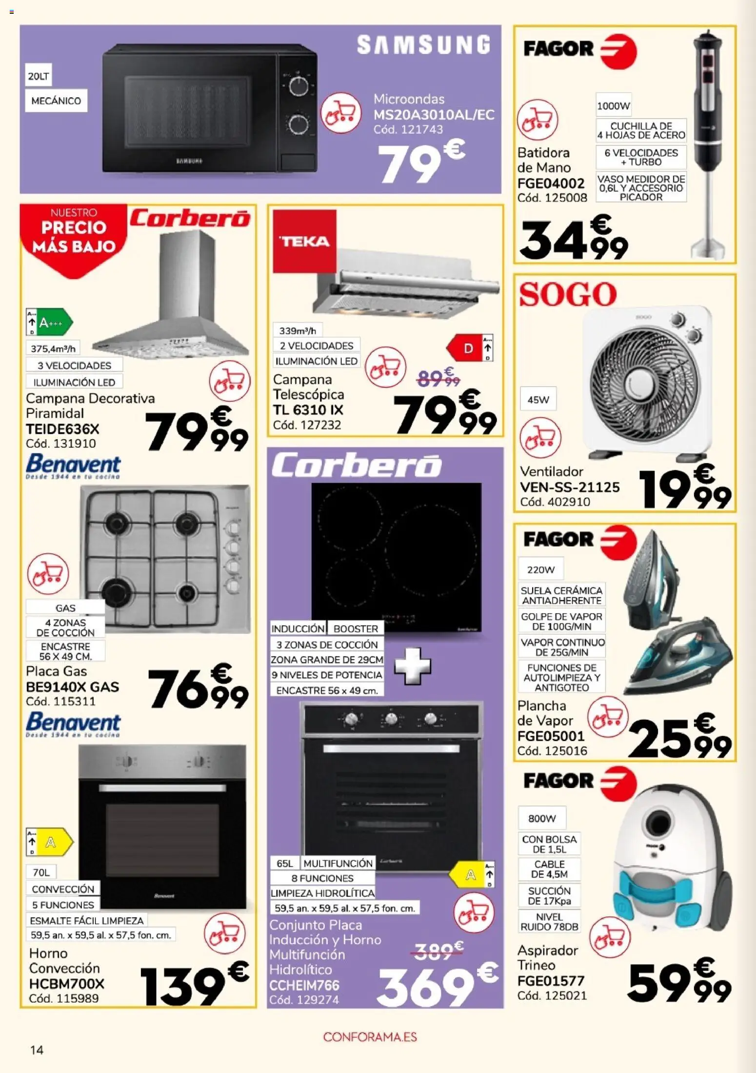 Conforama Super Quincena │ válido desde el 13/08/2026 | Página: 14 | Productos: Plancha de vapor, Bolsa, Ventilador, Aspirador
