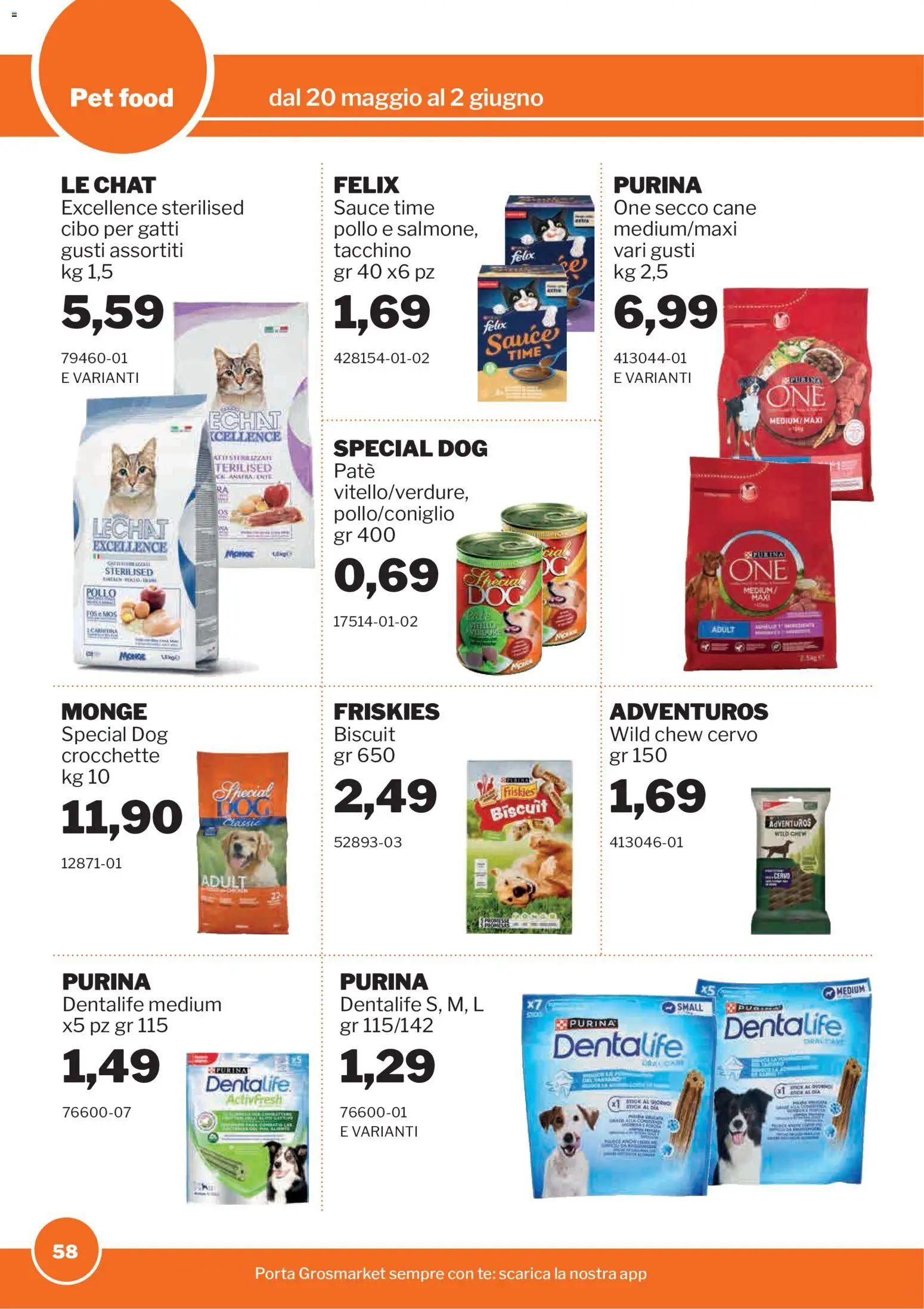 Volantino Sogegross del 20.05.2026 | Pagina: 58 | Prodotti: Paté, Pollo, Tè, Crocchette