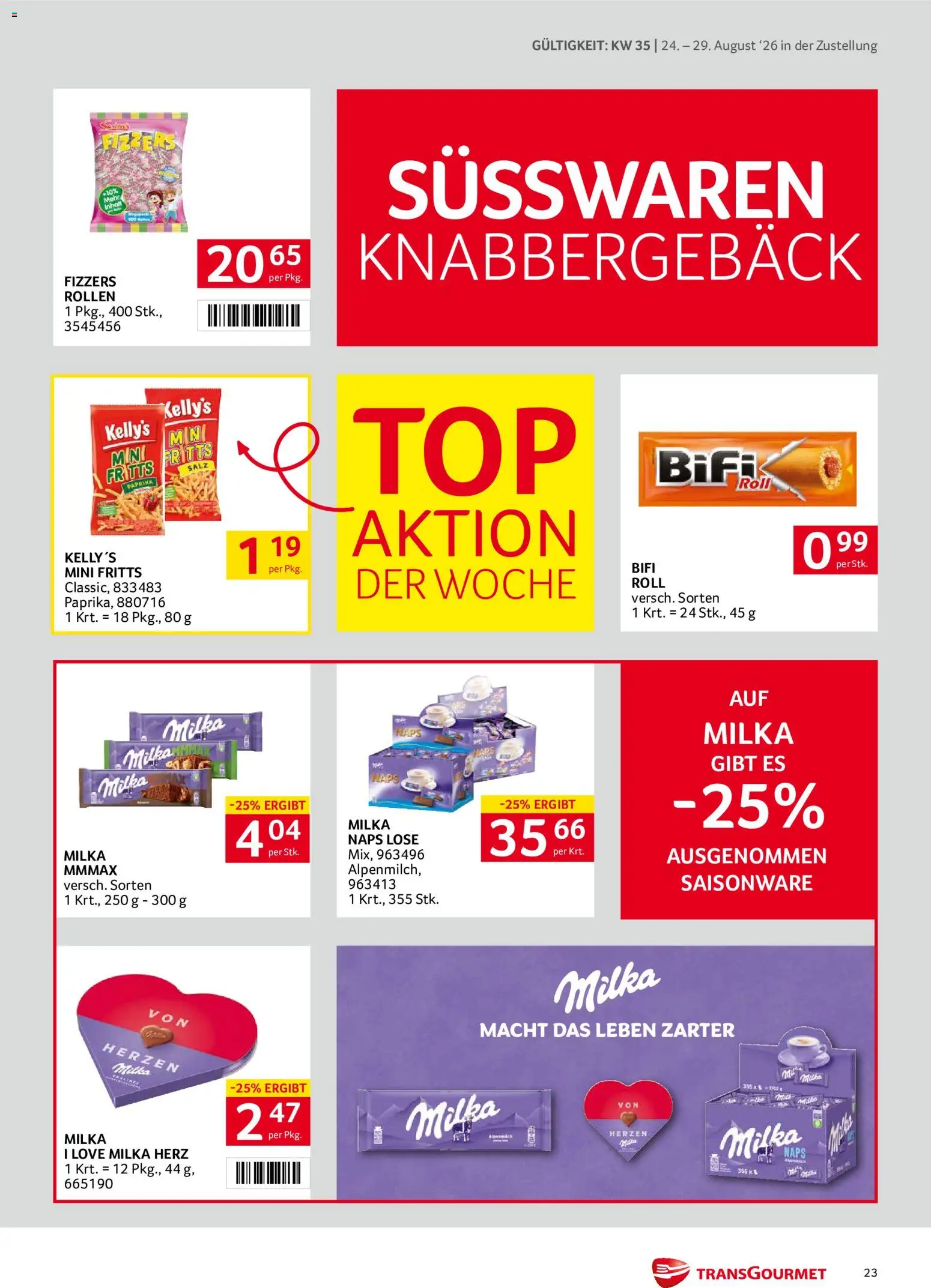 Transgourmet Zustellaktion gültig ab 24.08.2026 | Seite: 23 | Produkte: Salz, Süßwaren