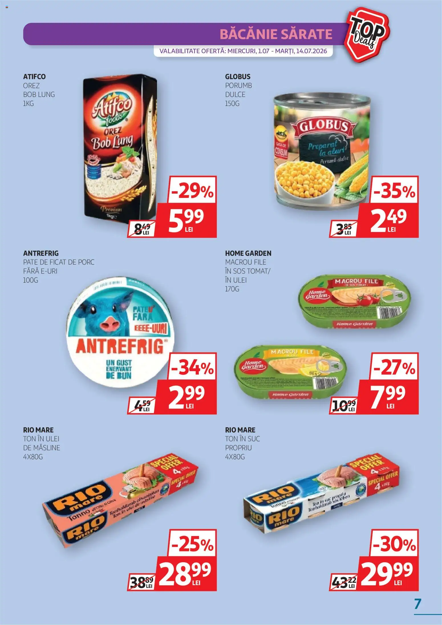 Noul catalog Auchan – valabil de la 01.07.2026 | Pagină: 7 | Produse: Pate, Măsline, Suc, Orez