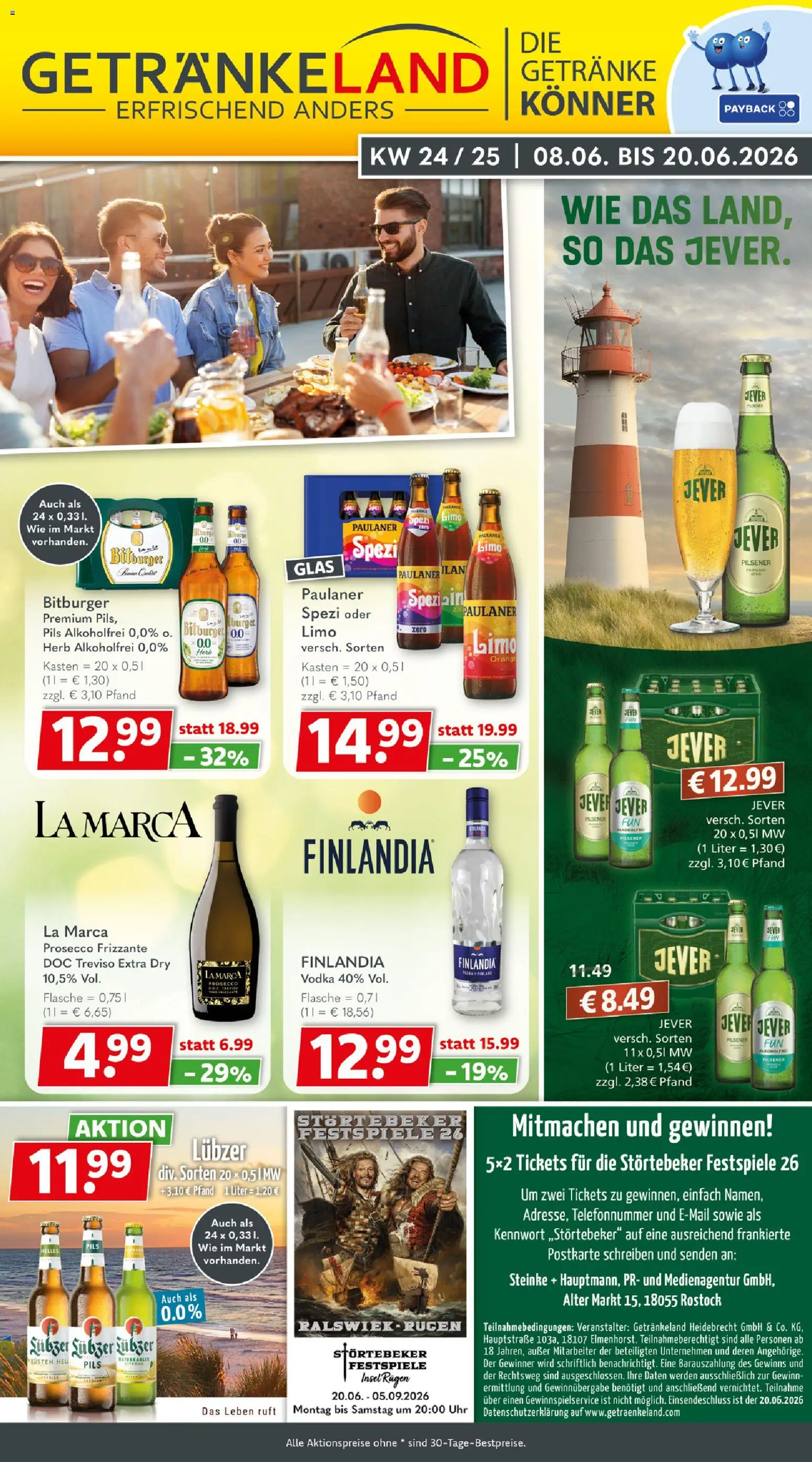 Getränkeland Prospekt – gültig ab 08.06.2026 | Seite: 1 | Produkte: Bitburger, Burger, Prosecco, Paulaner