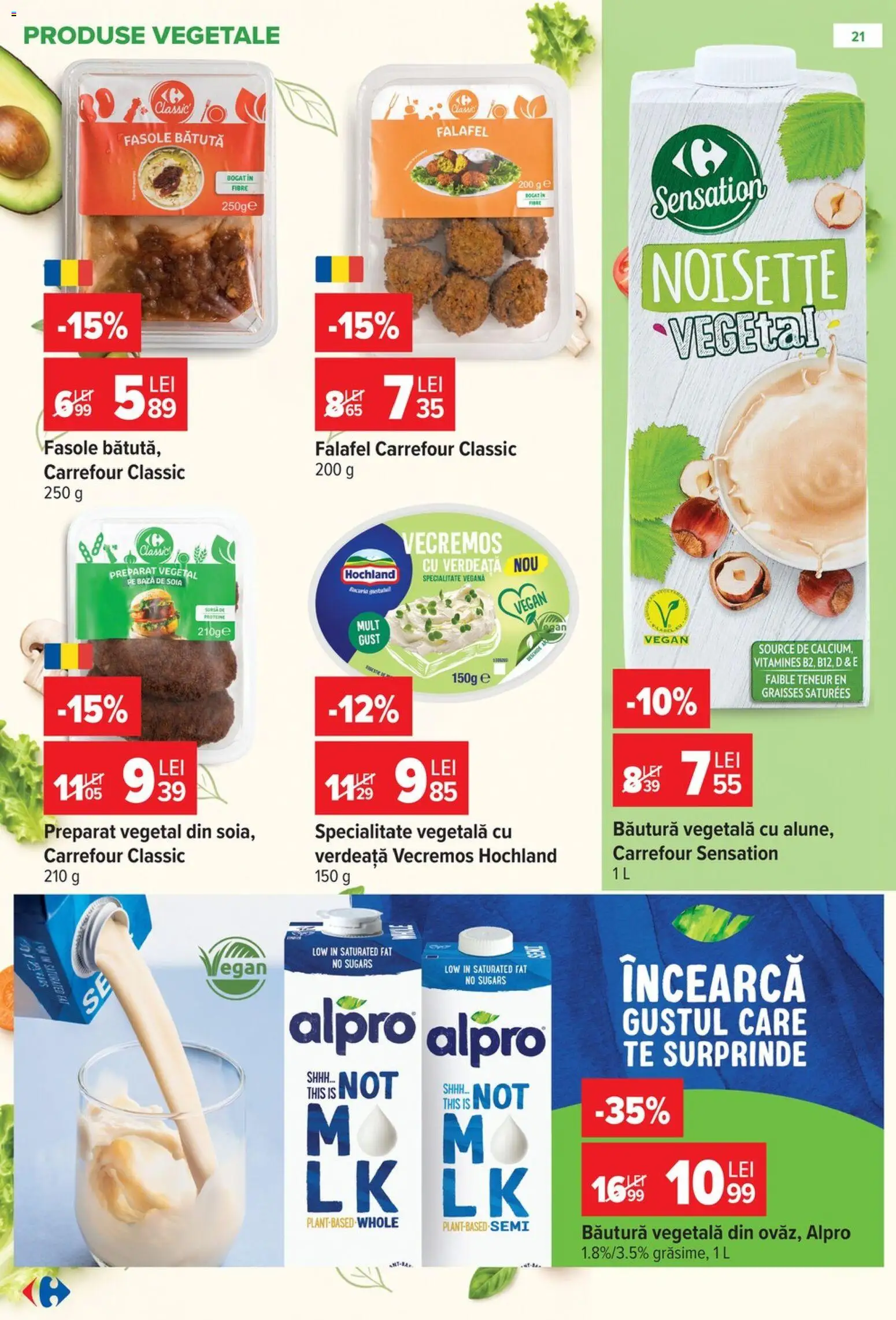 Noul catalog Carrefour – valabil de la 14.10.2026 | Pagină: 21 | Produse: Carrefour Classic, Alpro, Hochland, Verdeață