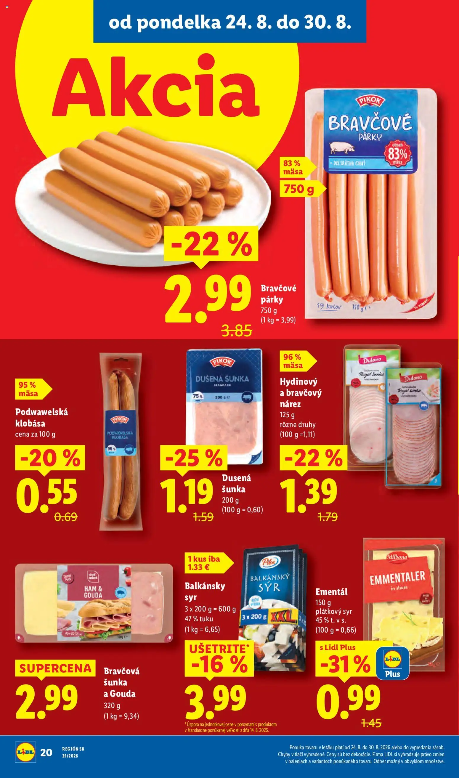 Nové Lidl akcie – leták je platný od 24.08.2026 | Strana: 24 | Produkty: Regál, Šunka, Klobása, Balkánsky syr