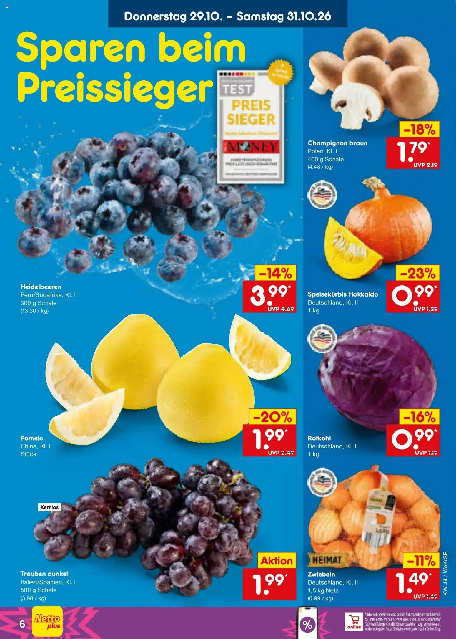 Netto Marken-Discount Prospekt Baesweiler – gültig ab 26.10.2026 | Seite: 53 | Produkte: Rotkohl, Trauben, Heidelbeeren, Zwiebeln