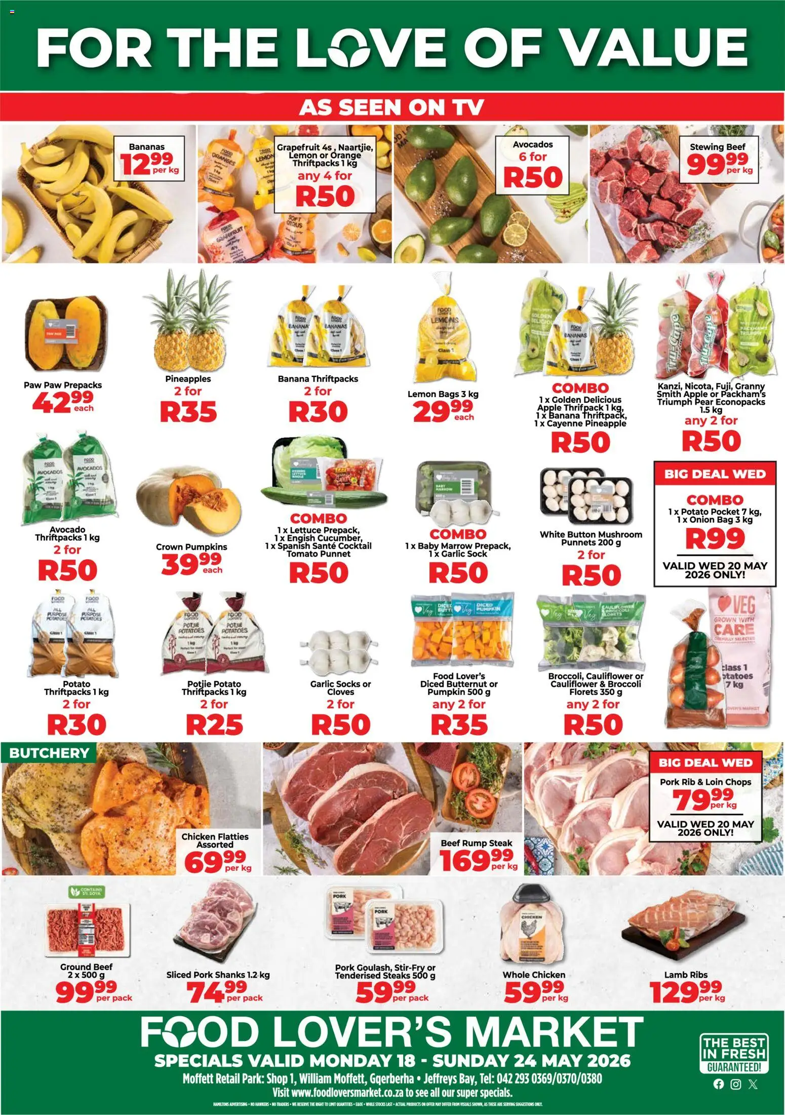 New Food Lover's Market catalogue – valid from 18.05.2026 | Page: 1 | Products: Chicken, Pork, Lemon, Pumpkins