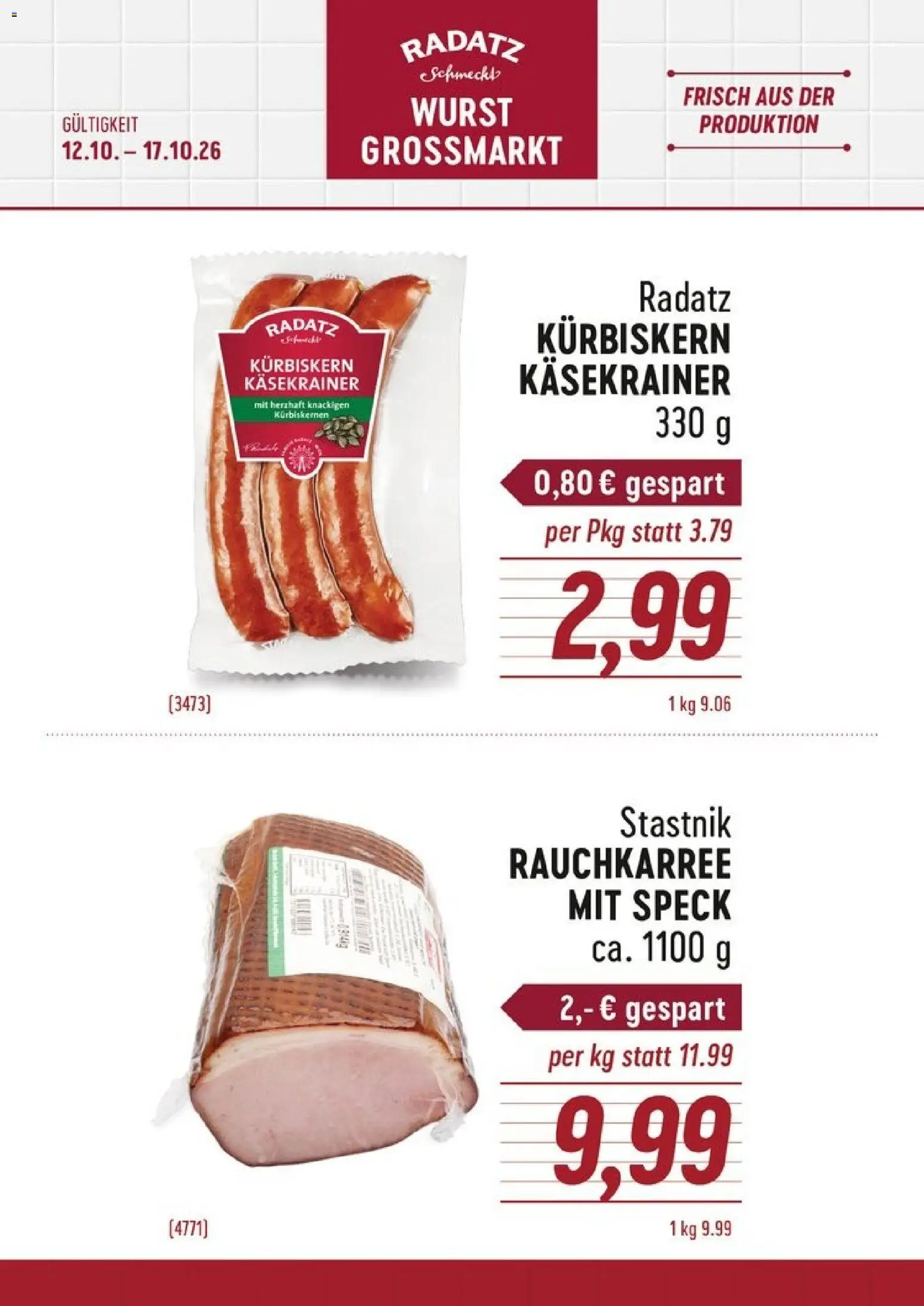 Radatz Flugblatt gültig ab 12.10.2026 | Seite: 1 | Produkte: Wurst, Speck
