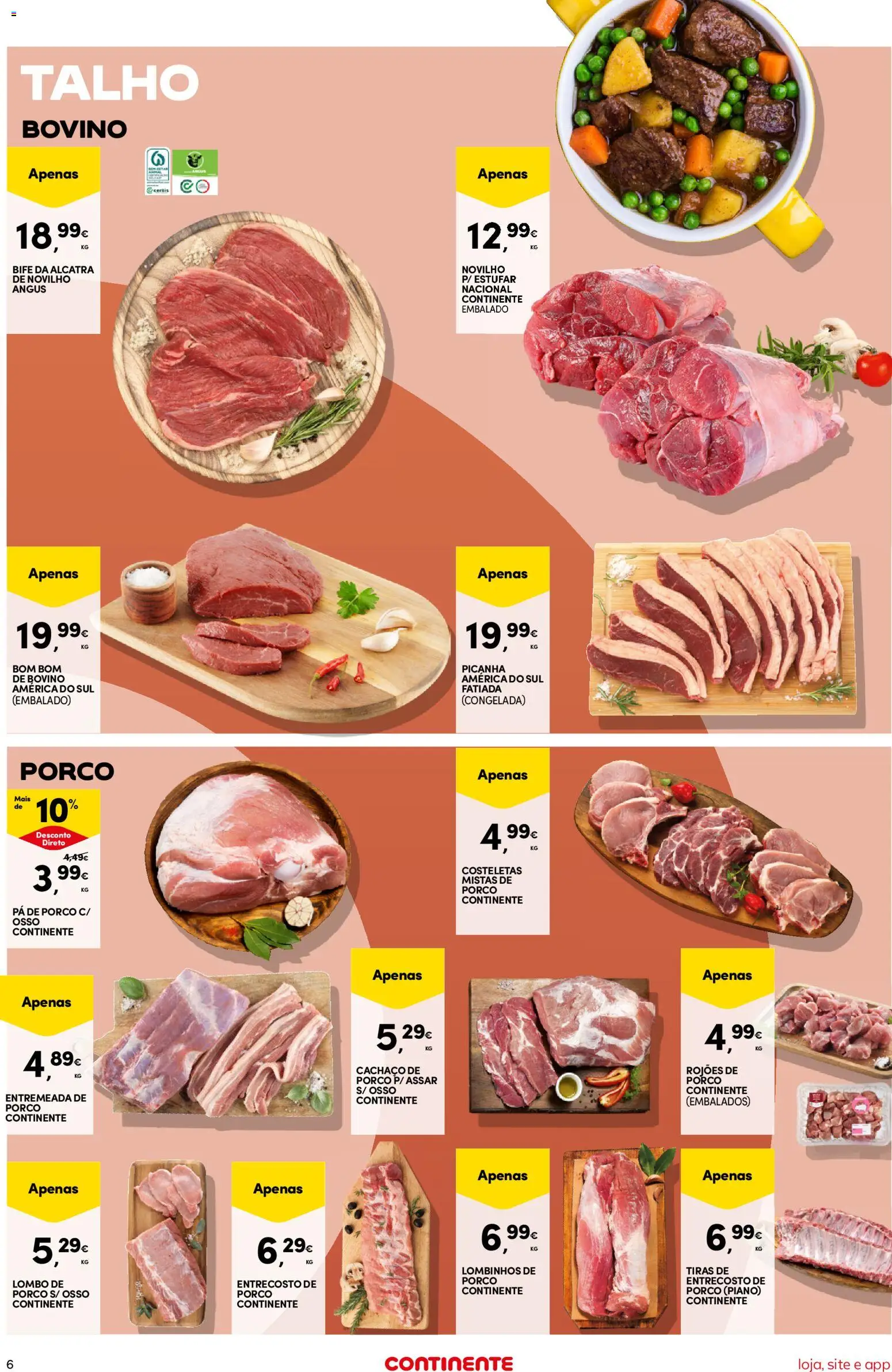 Continente Semanal Continente Bom Dia │ válido de 25/08/2026 | Página: 6 | Produtos: Pá de porco, Entremeada, Pá, Bife