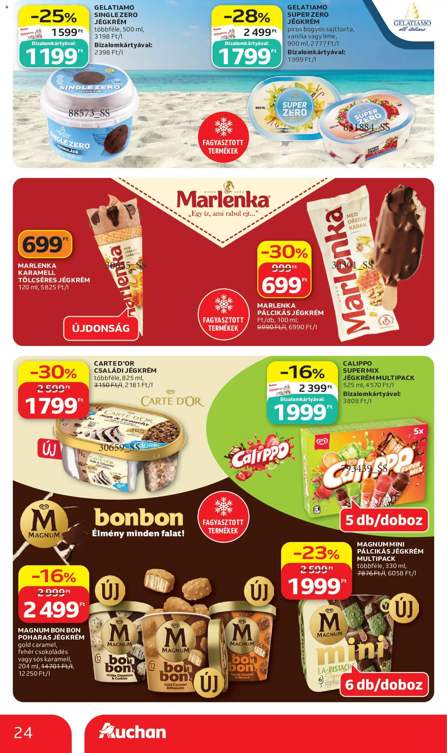 Auchan akciós ujság - amely érvényes a következő dátumtól: 11.06.2026 | Oldal: 24 | Termékek: Magnum, Csokoládé, Jégkrém, Pálcikás jégkrém
