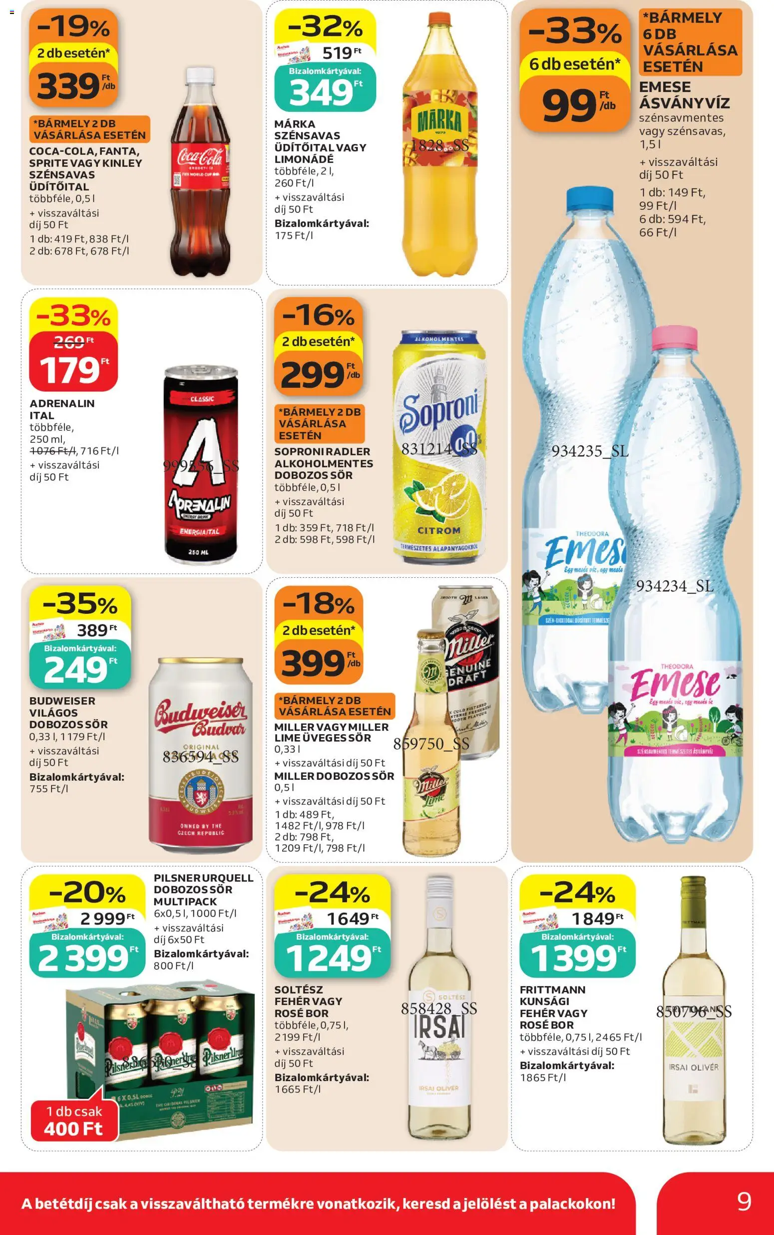Auchan akciós ujság - amely érvényes a következő dátumtól: 2026.07.02. | Oldal: 9 | Termékek: Energiaital, Pilsner urquell, Dobozos sör, Bor