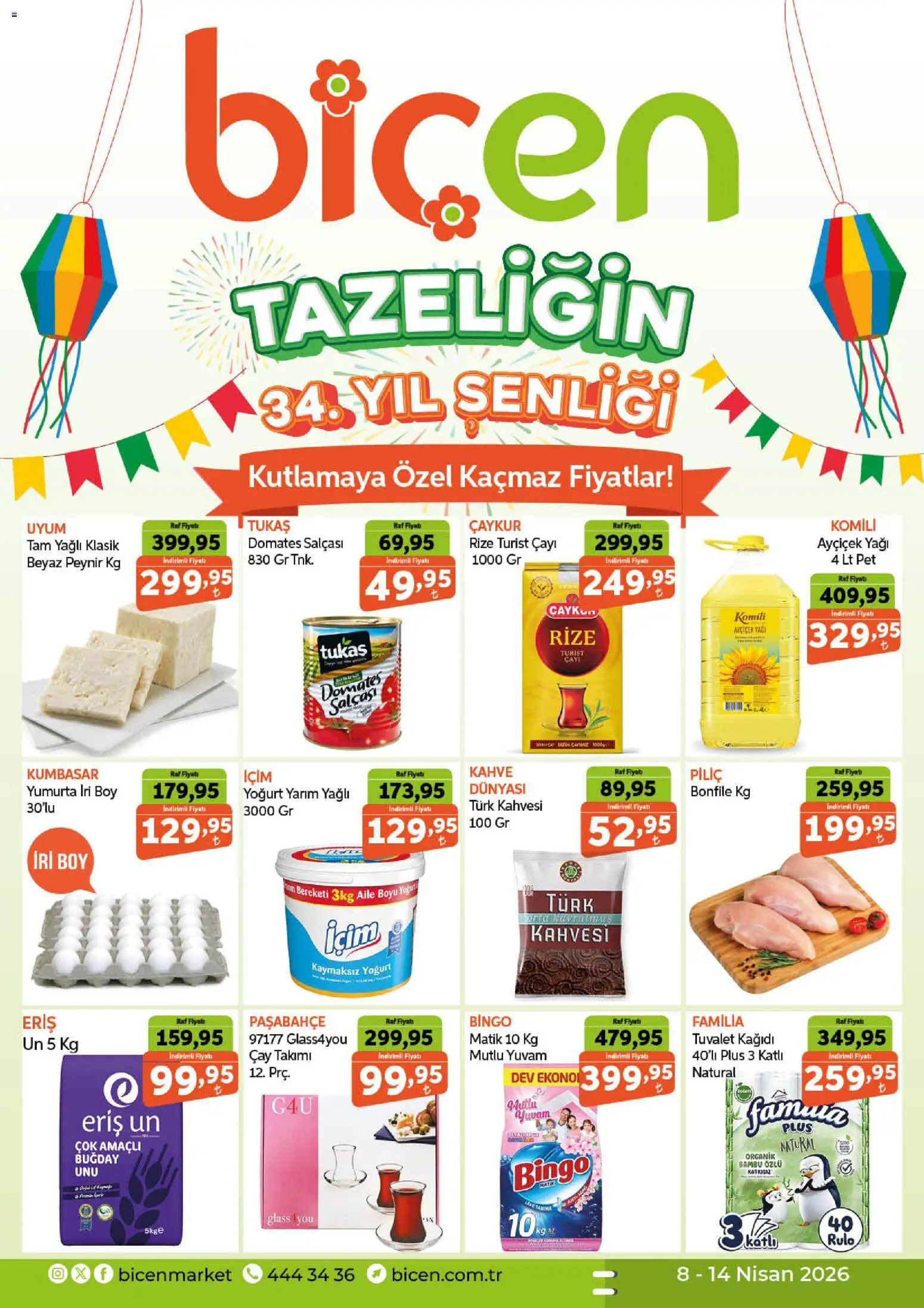 Biçen Market Katalog - 08.04.2026 tarihinden itibaren geçerlidir | Sayfa: 1 | Ürünler: Tuvalet, Peynir, Çay, Piliç