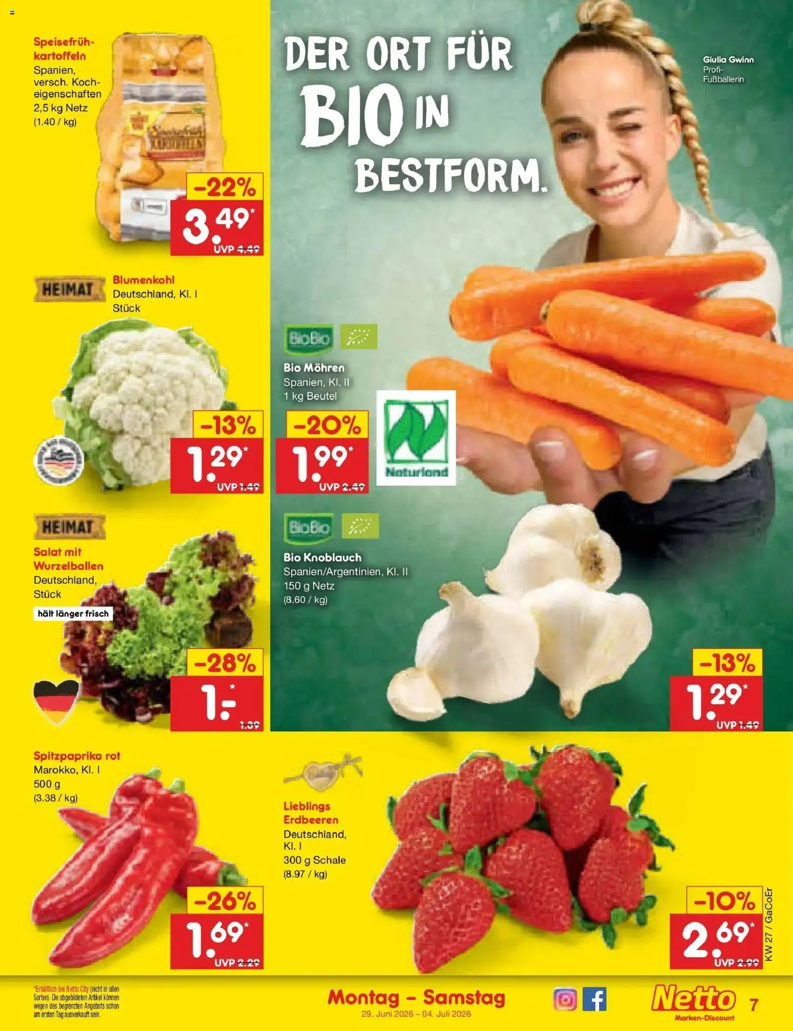 Netto Marken-Discount Prospekt Bremen-Lesum – gültig ab 28.06.2026 | Seite: 9 | Produkte: Mohren, Blumenkohl, Erdbeeren, Salat