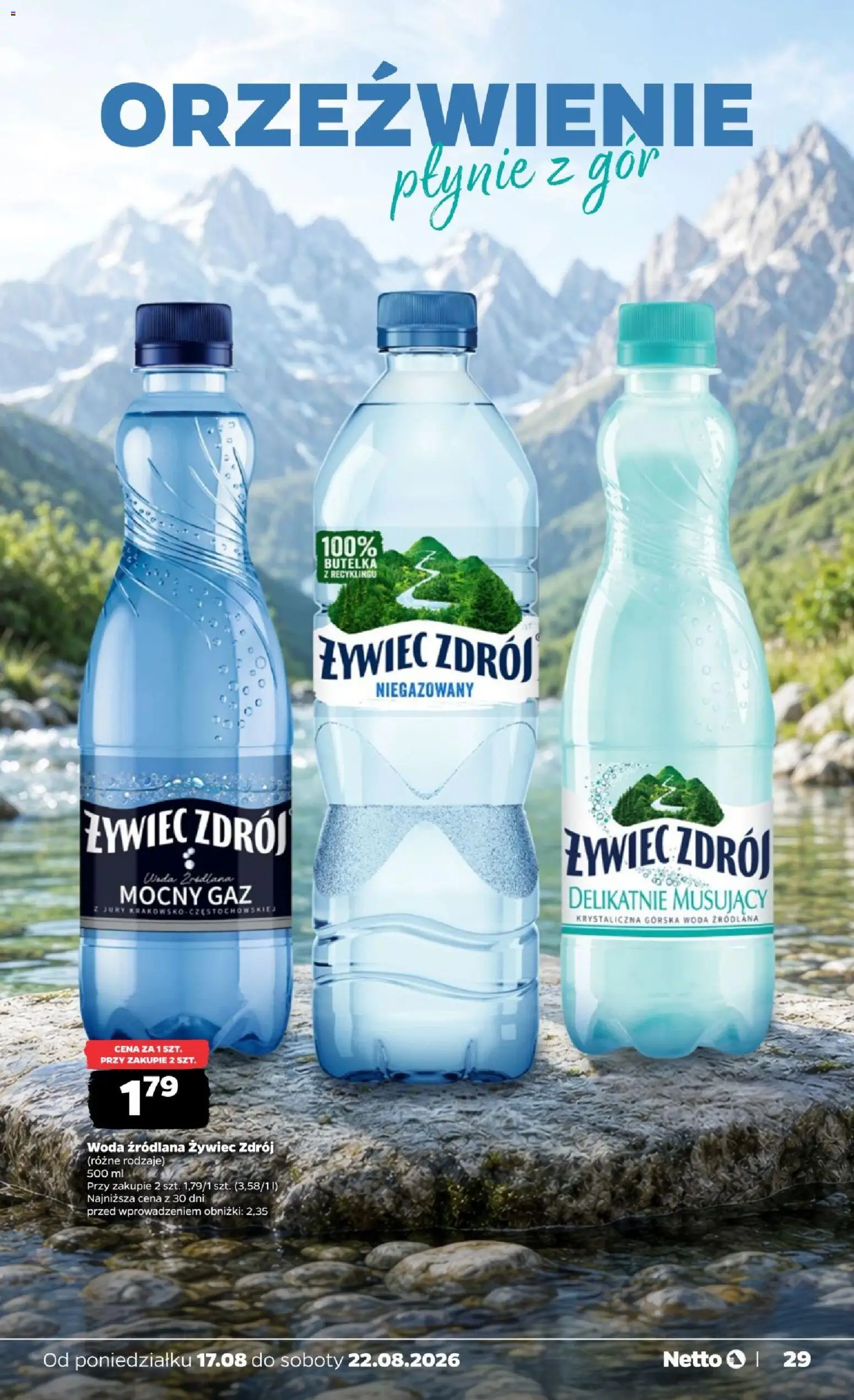 Netto gazetka od poniedziałku od 17.08.2026 | Strona: 29 | Produkty: Woda źródlana, Woda