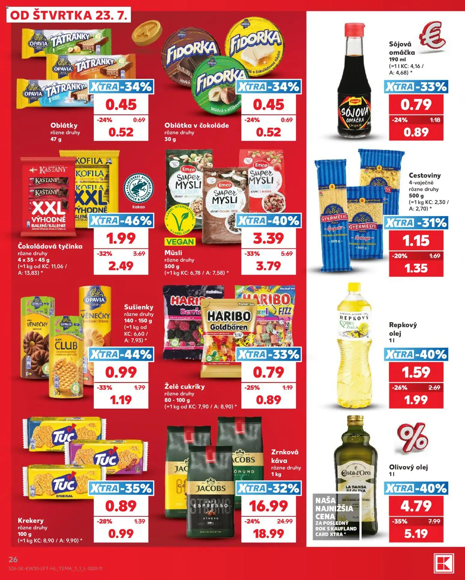 Nové Kaufland akcie – leták je platný od 23.07.2026 | Strana: 26 | Produkty: Cestoviny, Olivový olej, Omáčka, Kakao