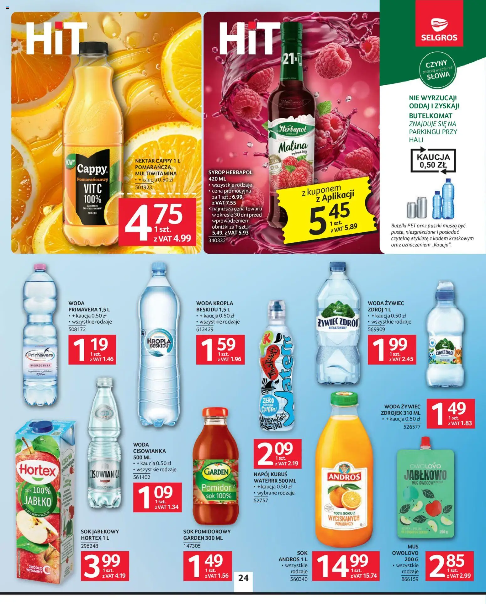 Selgros cash&carry gazetka od 24.09.2026 | Strona: 24 | Produkty: Woda żywiec, Cisowianka, Sok jabłkowy, Sok pomidorowy