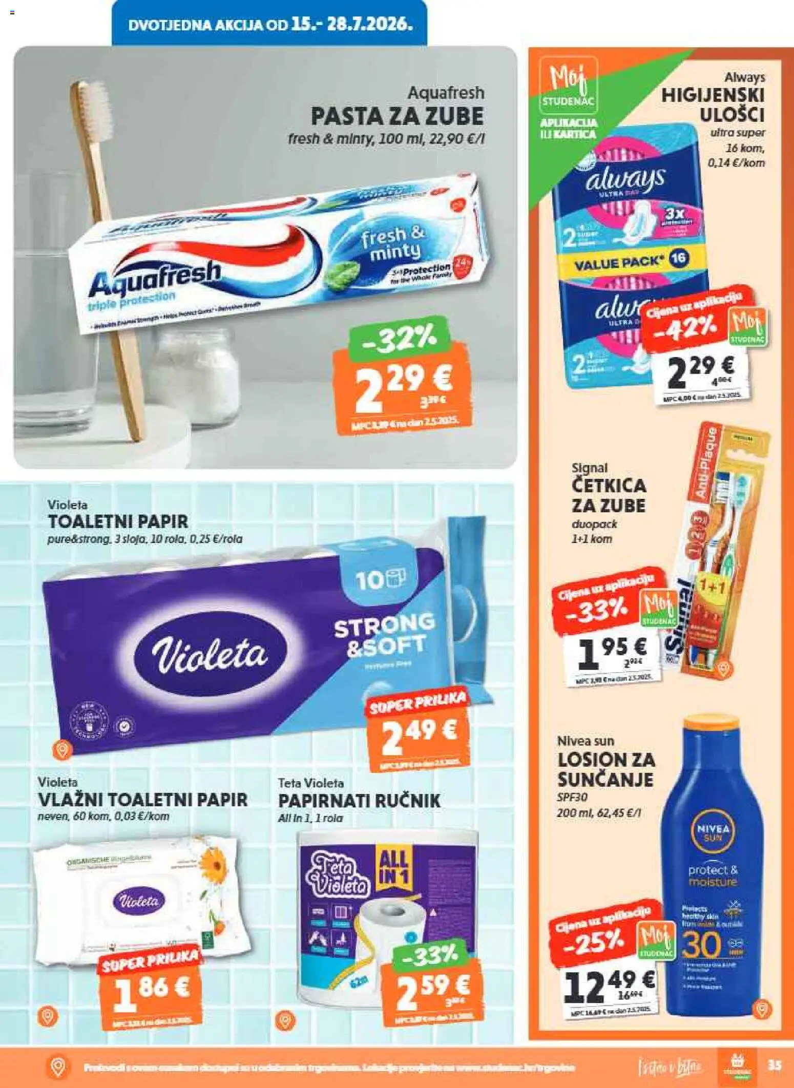 Studenac katalog | vrijedi od 15.07.2026 | Stranica: 35 | Proizvodi: Pasta za zube, Ručnik, Toaletni papir, Pasta