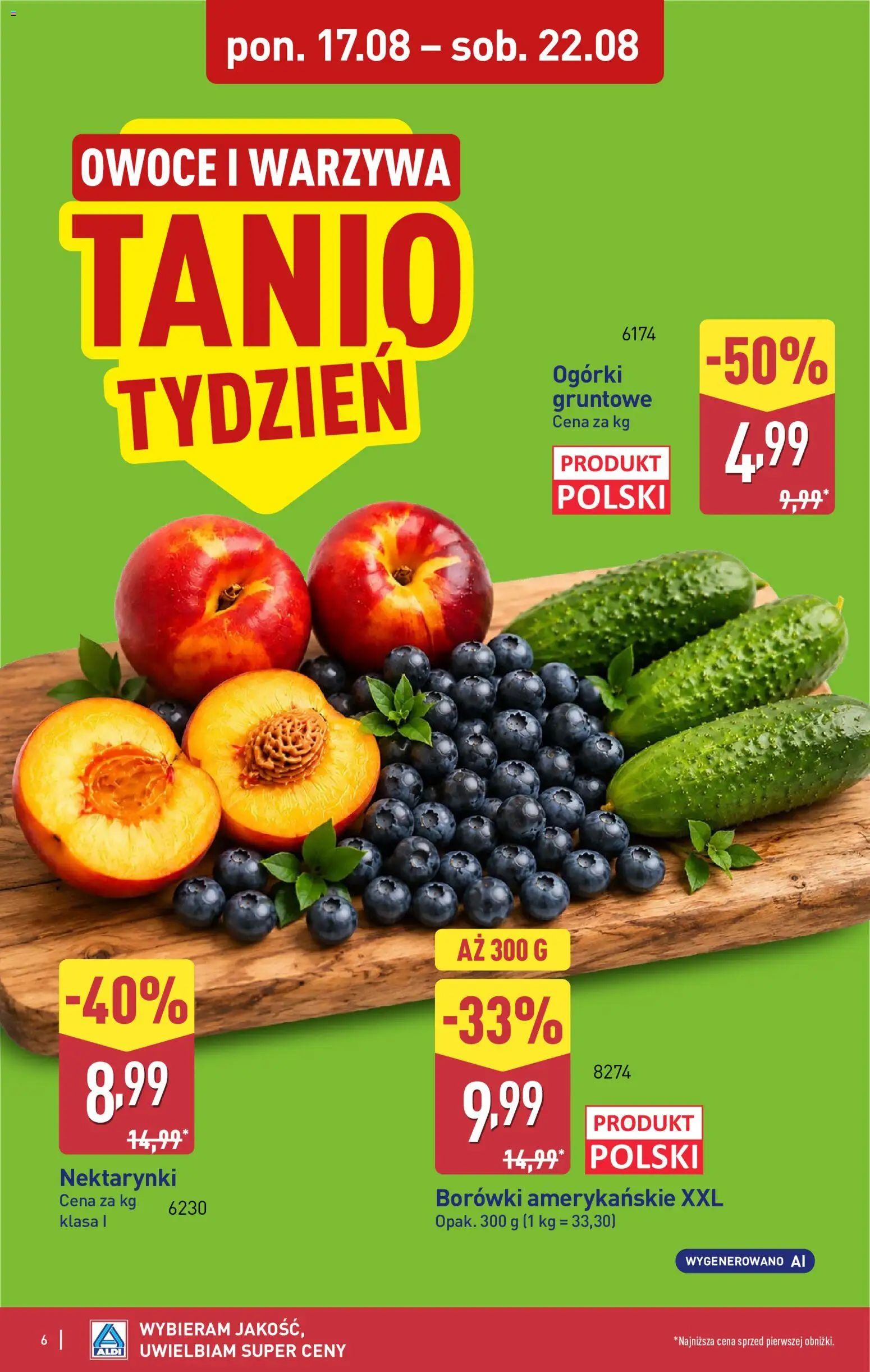 Aldi gazetka od 17.08.2026 | Strona: 6 | Produkty: Nektarynki, Ogórki, Ogórki gruntowe, Warzywa