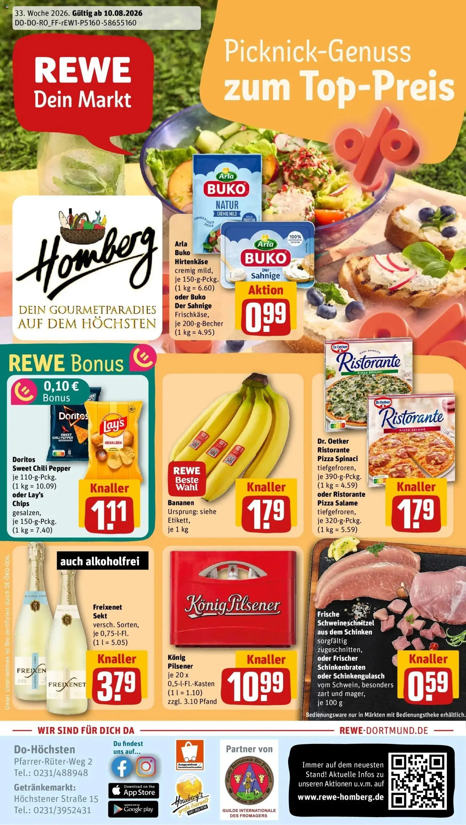 REWE Prospekt ab 10.08.2026 zum Blättern » Angebote | Seite: 1 | Produkte: Ristorante, Freixenet, Bananen, Pizza