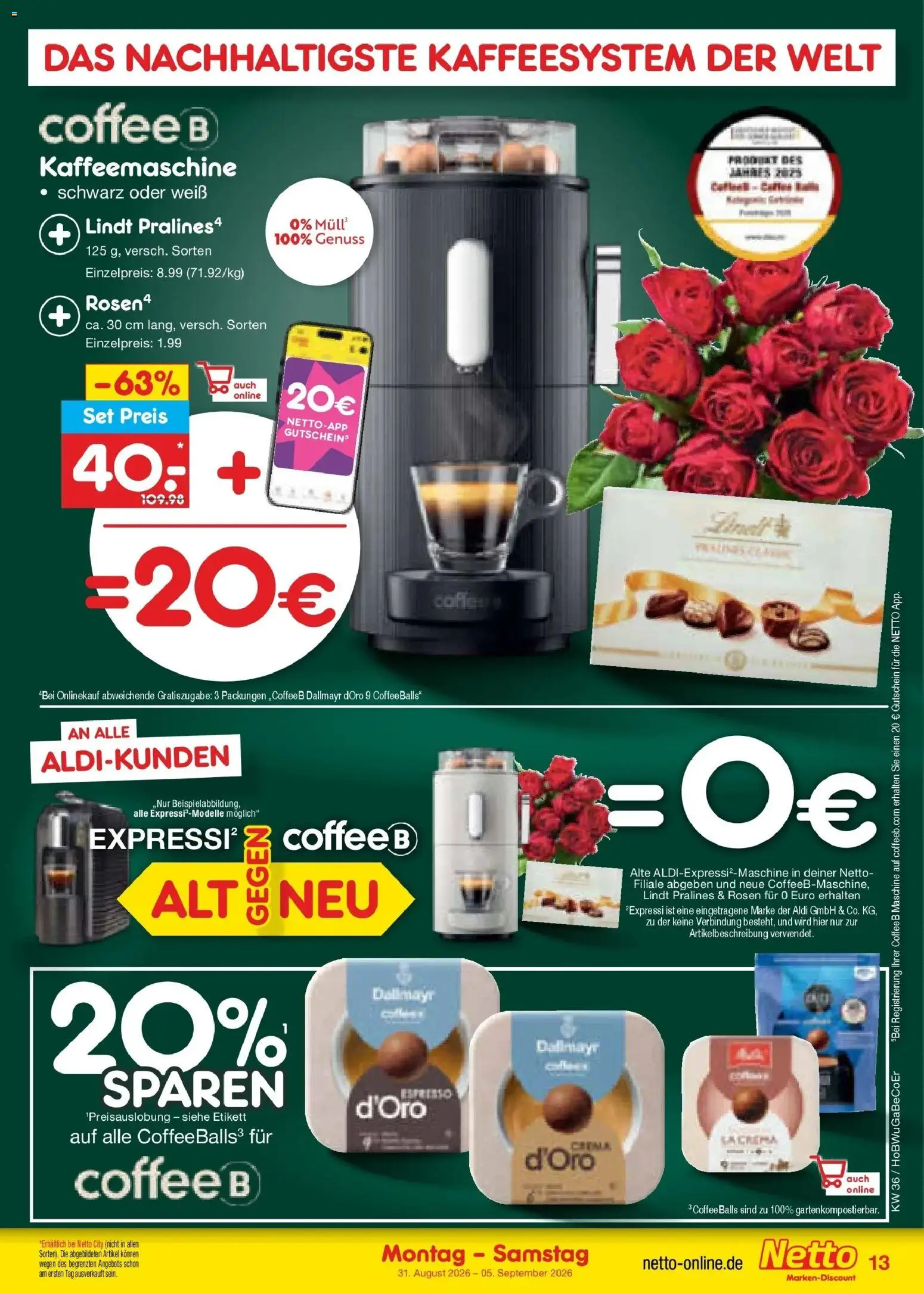 Netto Marken-Discount Prospekt Hannover (ab 31.08.2026) » Angebote | Seite: 17 | Produkte: Kaffeemaschine, Dallmayr, Lindt