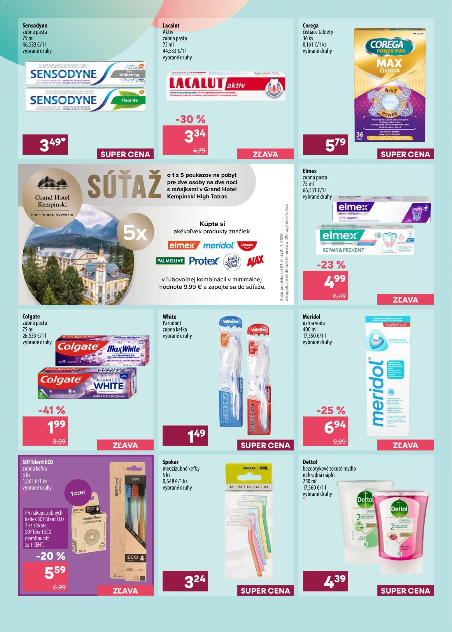 Nové 101 drogerie akcie – leták je platný od 24.06.2026 | Strana: 2 | Produkty: Zubná kefka, Zubná pasta, Ústna voda, Voda