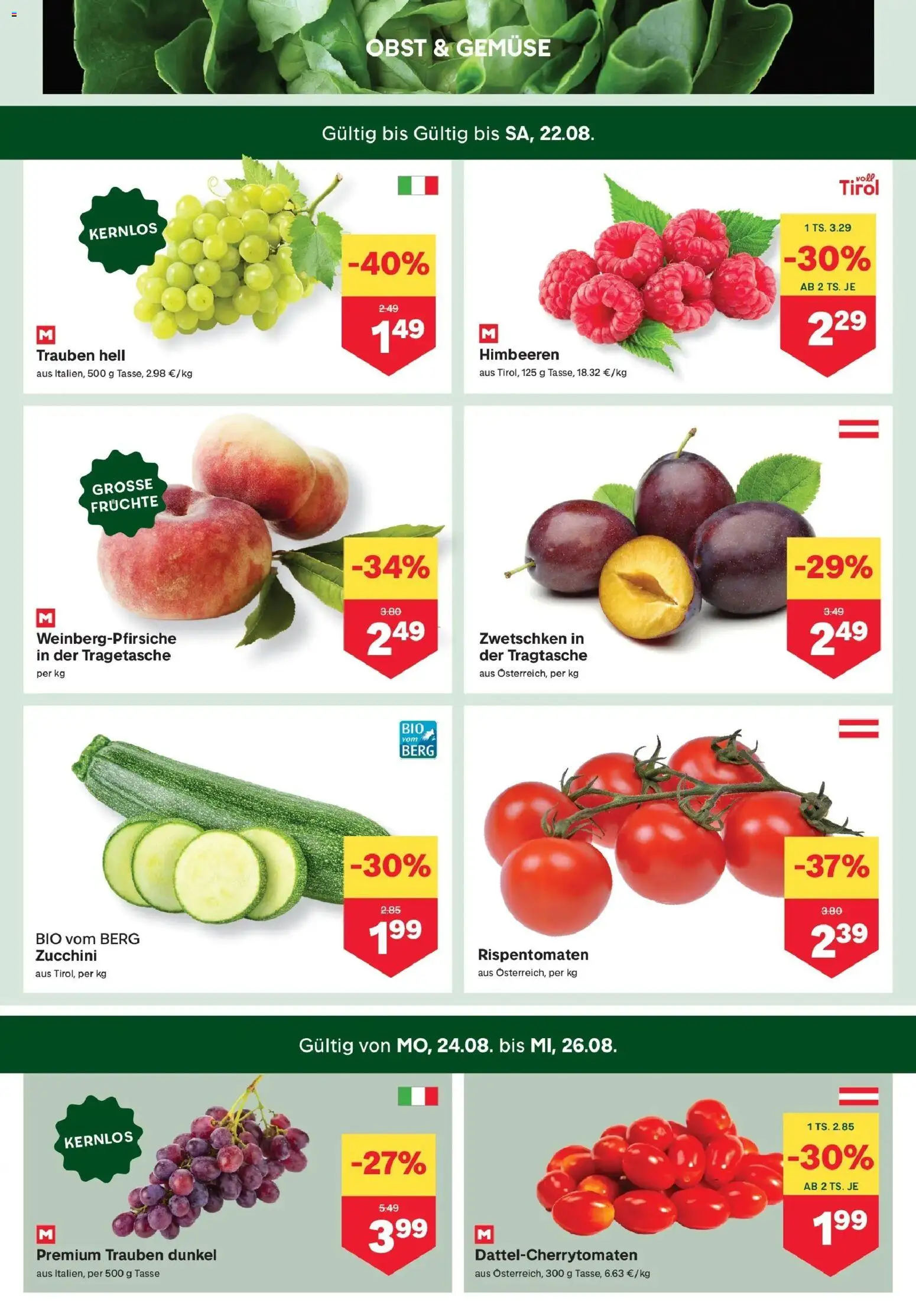MPREIS Steyr von 20.08.2026 - Aktuelle Angebote | Seite: 2 | Produkte: Gemüse, Obst, Zucchini