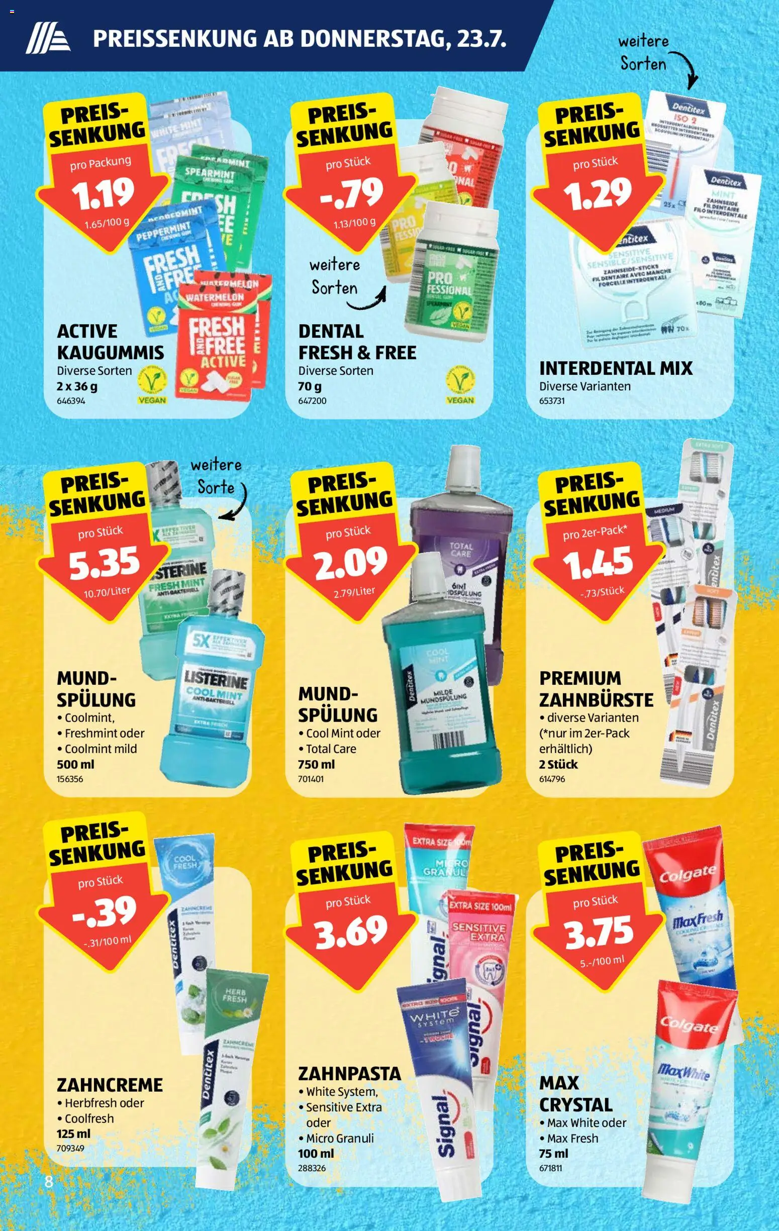 Aldi aktionen – gültig ab 23.07.2026 | Seite: 8 | Produkte: Zahnpasta, Zahnbürste, Spülung