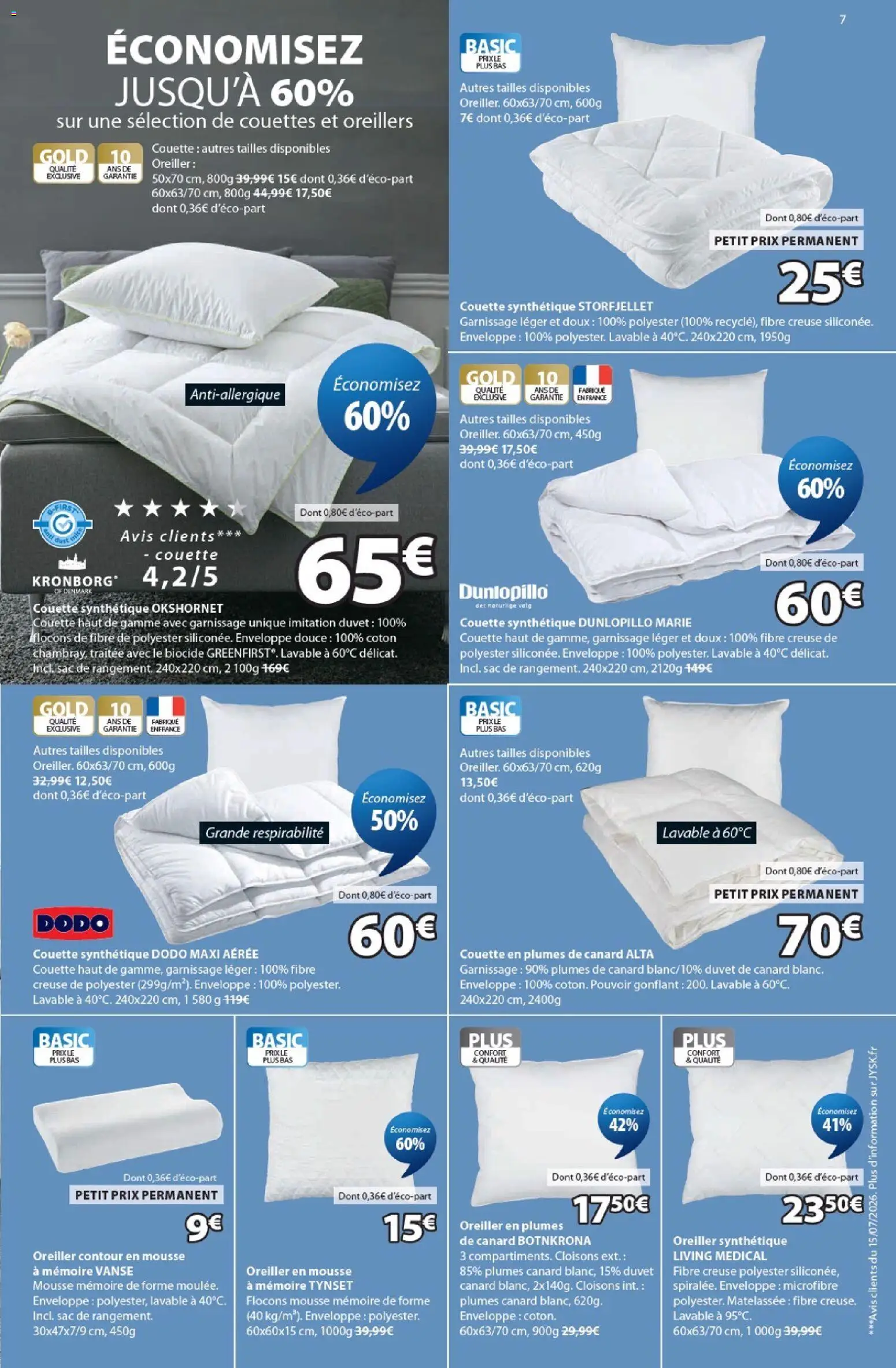 {H1} | Page: 7 | Produits: Enveloppe, Mousse, Oreiller, Couette
