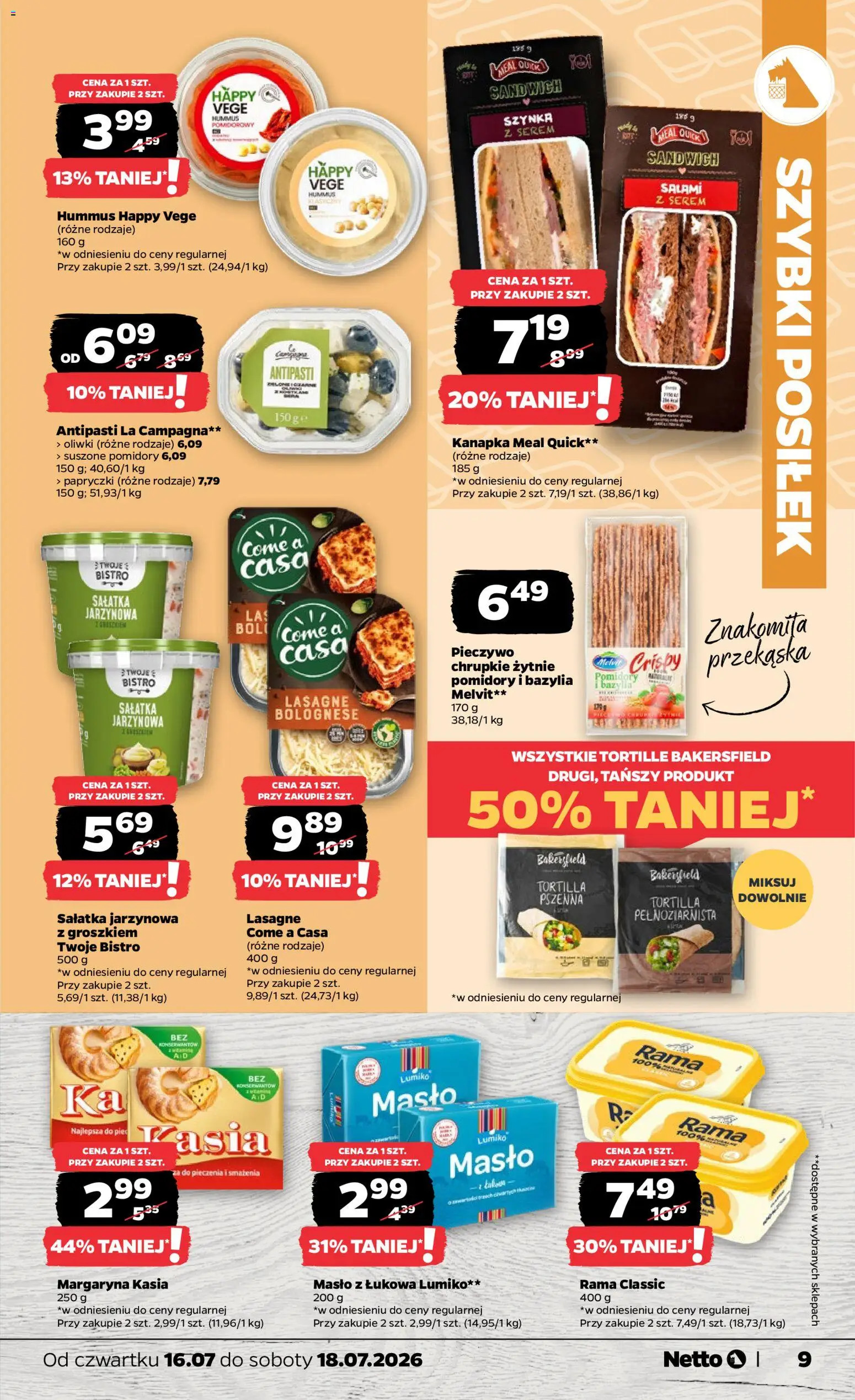 Netto gazetka od czwartku od 16.07.2026 | Strona: 9 | Produkty: Pieczywo, Suszone pomidory, Masło, Sałatka