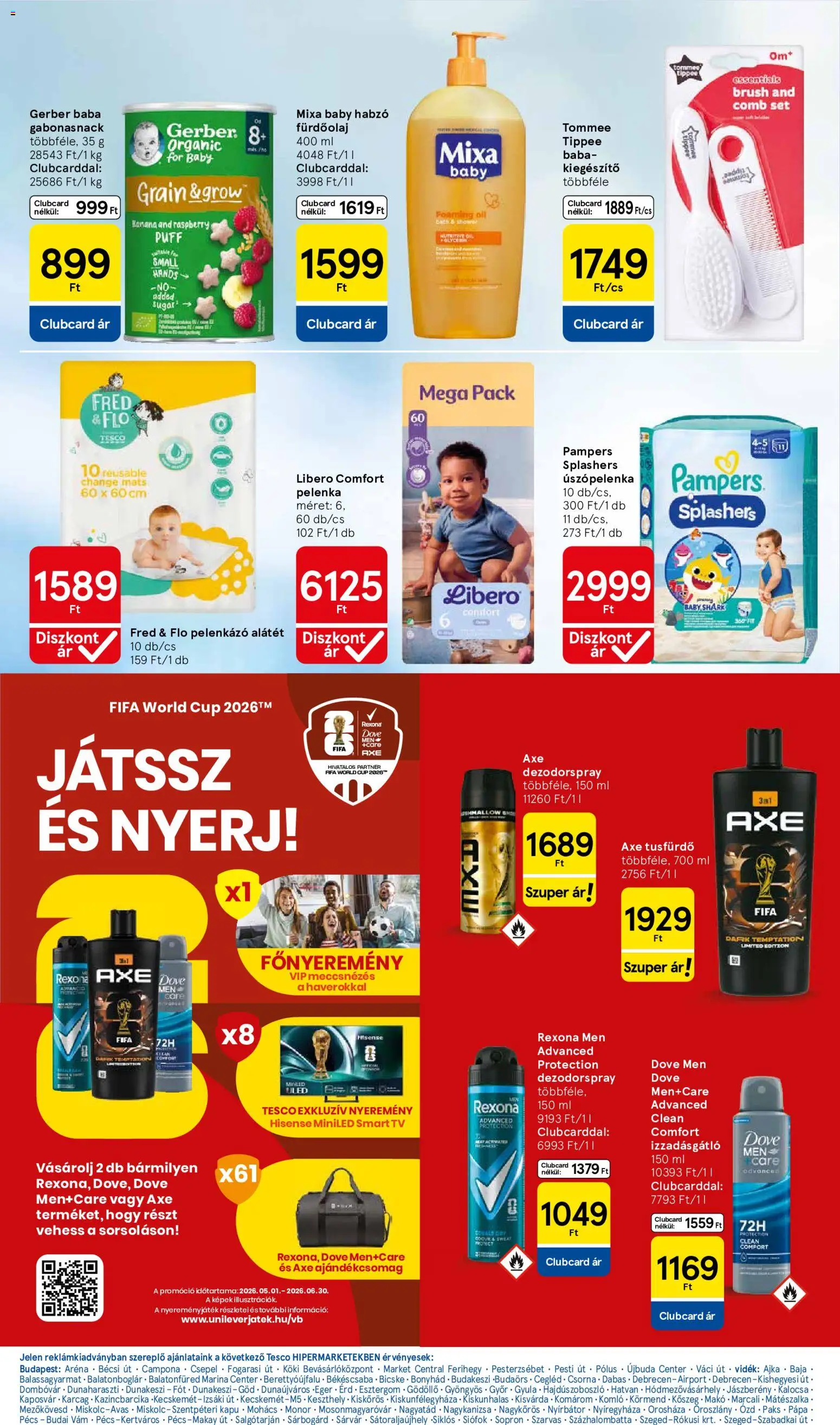 Tesco akciós ujság - amely érvényes a következő dátumtól: 11.06.2026 | Oldal: 26 | Termékek: Pampers, Kapu, Tusfürdő, Puff