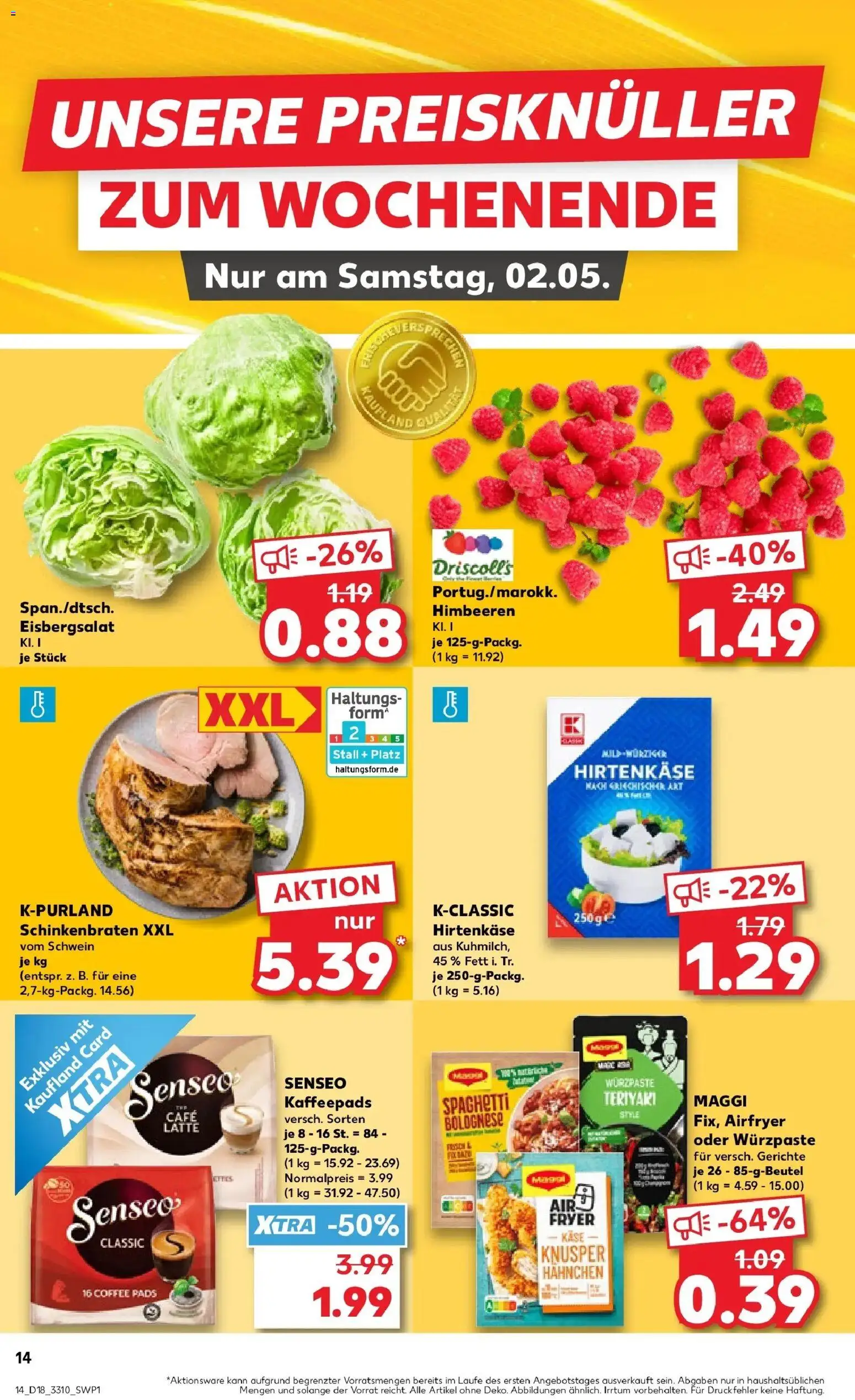 Kaufland Prospekt Delitzsch	 – gültig ab 30.04.2026 | Seite: 14 | Produkte: Kaffeepads, Hahnchen, Maggi, Eisbergsalat