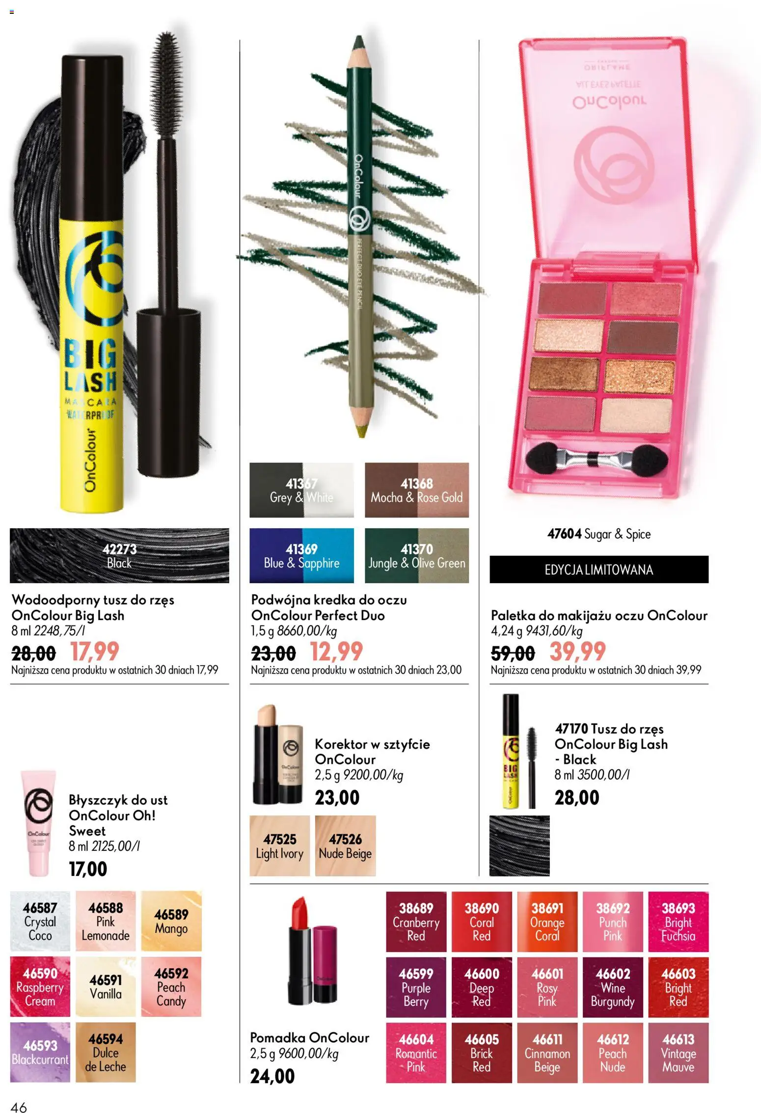 Oriflame Katalog 10 2026 od 08.07.2026 | Strona: 46 | Produkty: Korektor, Tusz do rzęs, Kredka do oczu, Błyszczyk