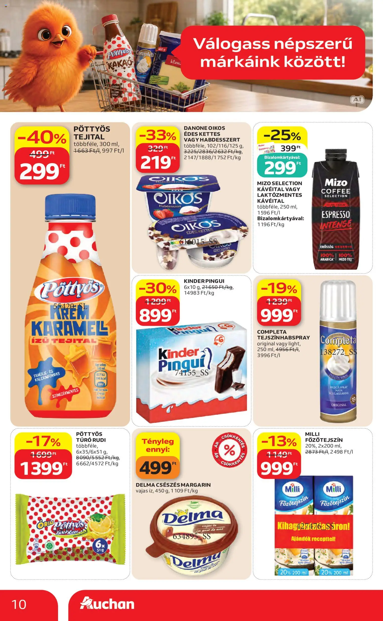Auchan akciós ujság - amely érvényes a következő dátumtól: 2026.09.10. | Oldal: 10 | Termékek: Pöttyös, Milli, Pöttyös túró rudi, Túró