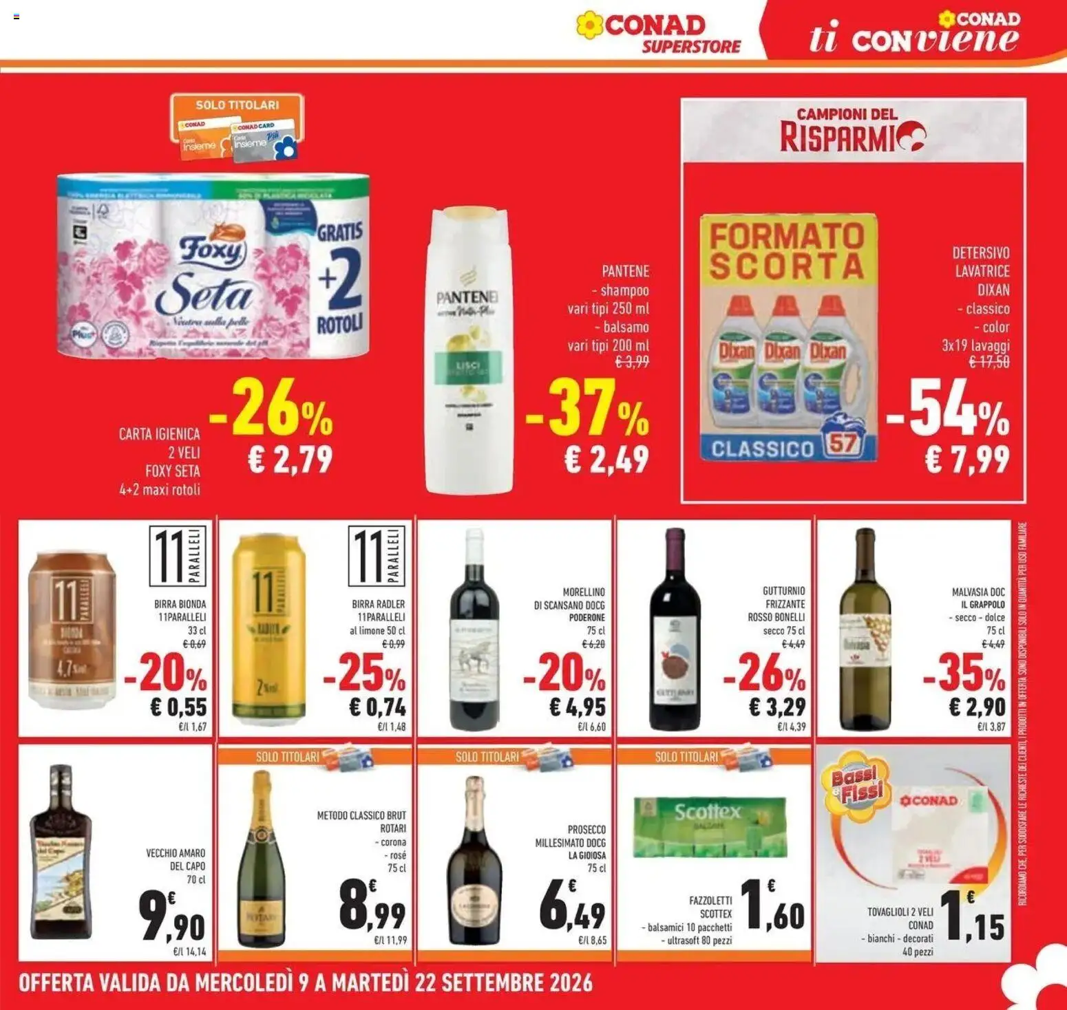 Volantino Conad dal 09/09/2026 > Anteprima | Pagina: 17 | Prodotti: Shampoo, Balsamo, Carta igienica, Prosecco