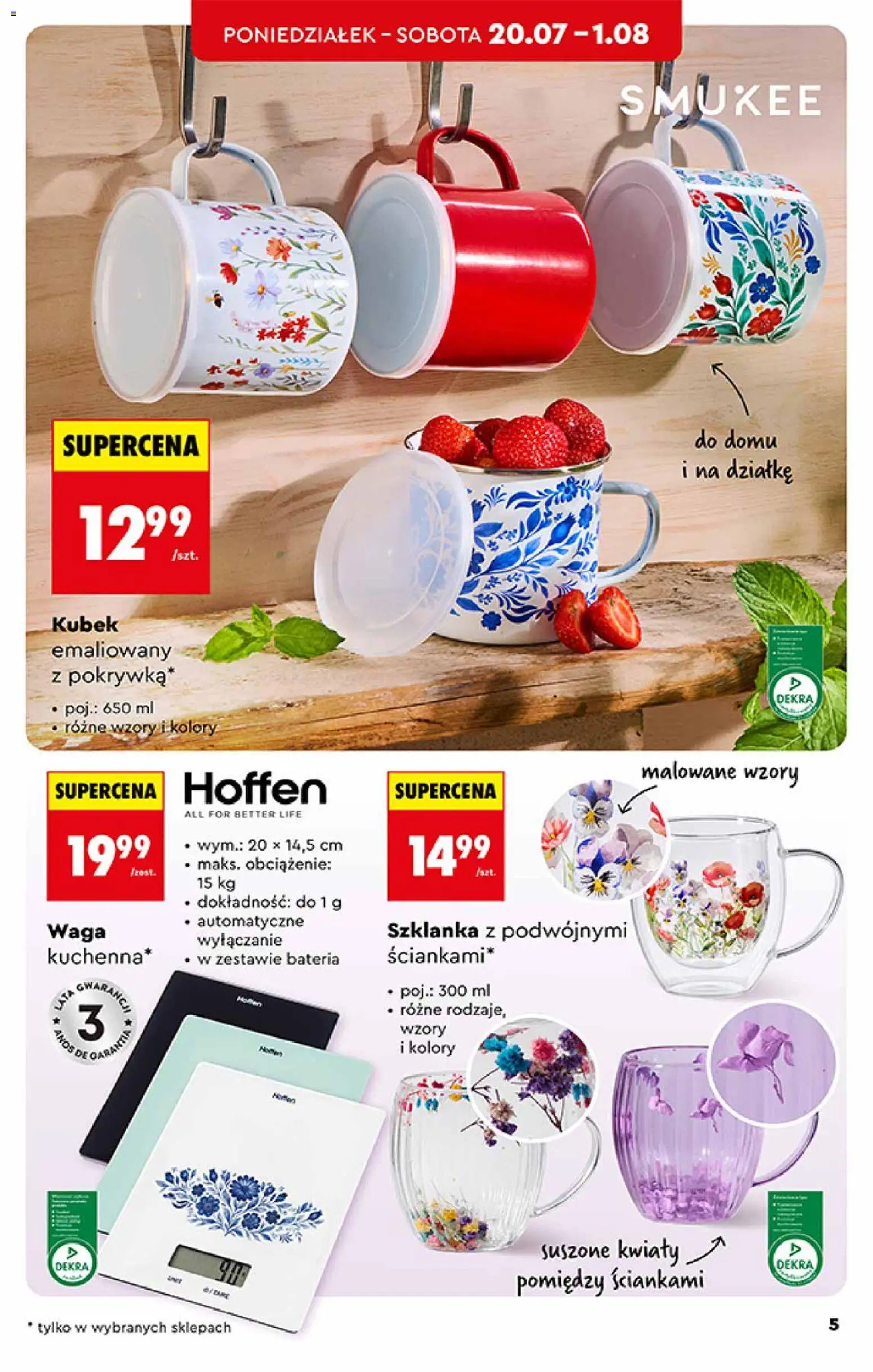 Biedronka gazetka - Hity i inspiracje od 20.07.2026 | Strona: 5 | Produkty: Szklanka, Waga, Bateria, Kwiaty